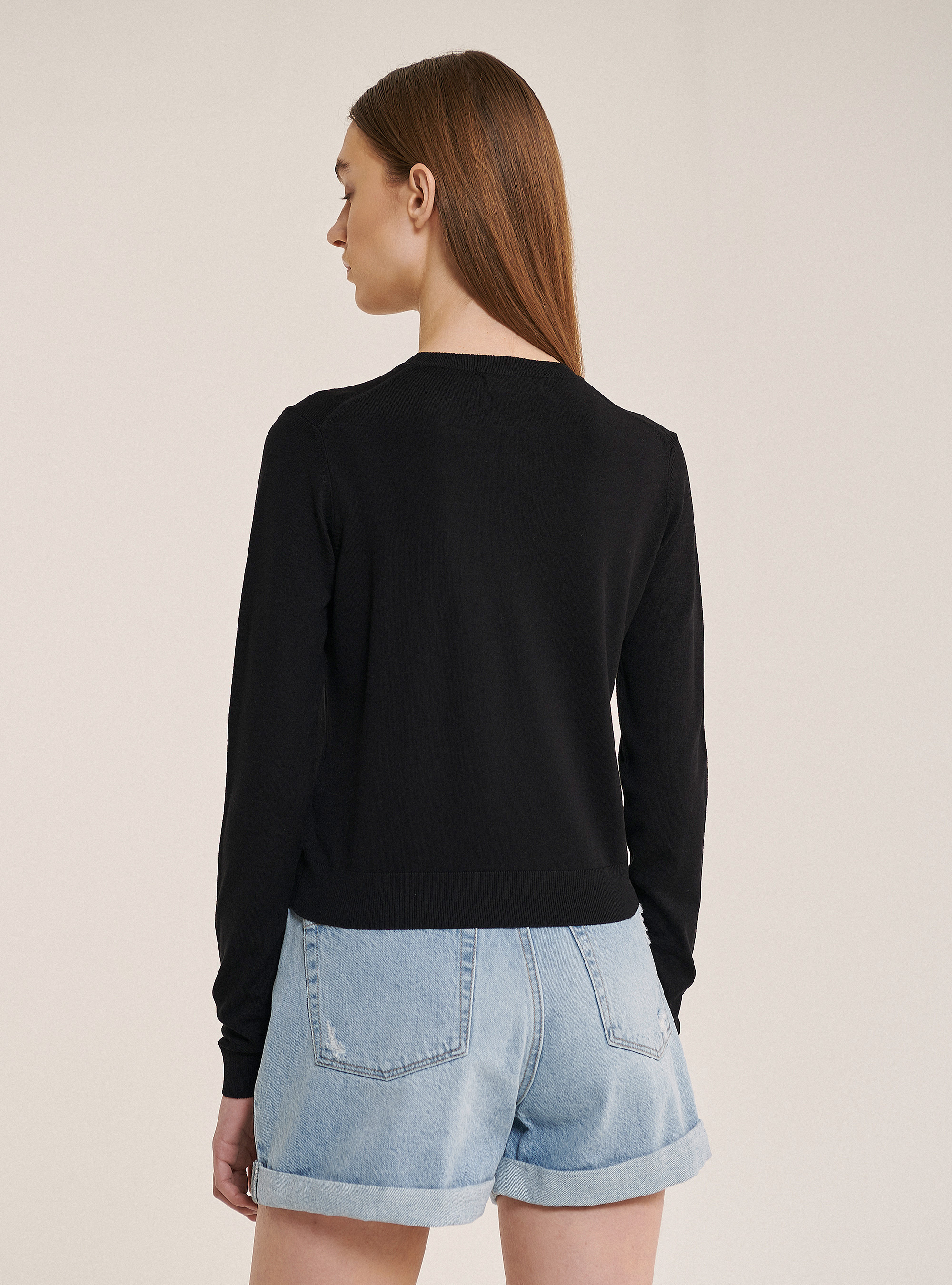 Cropped crew neck pullover, BLACK