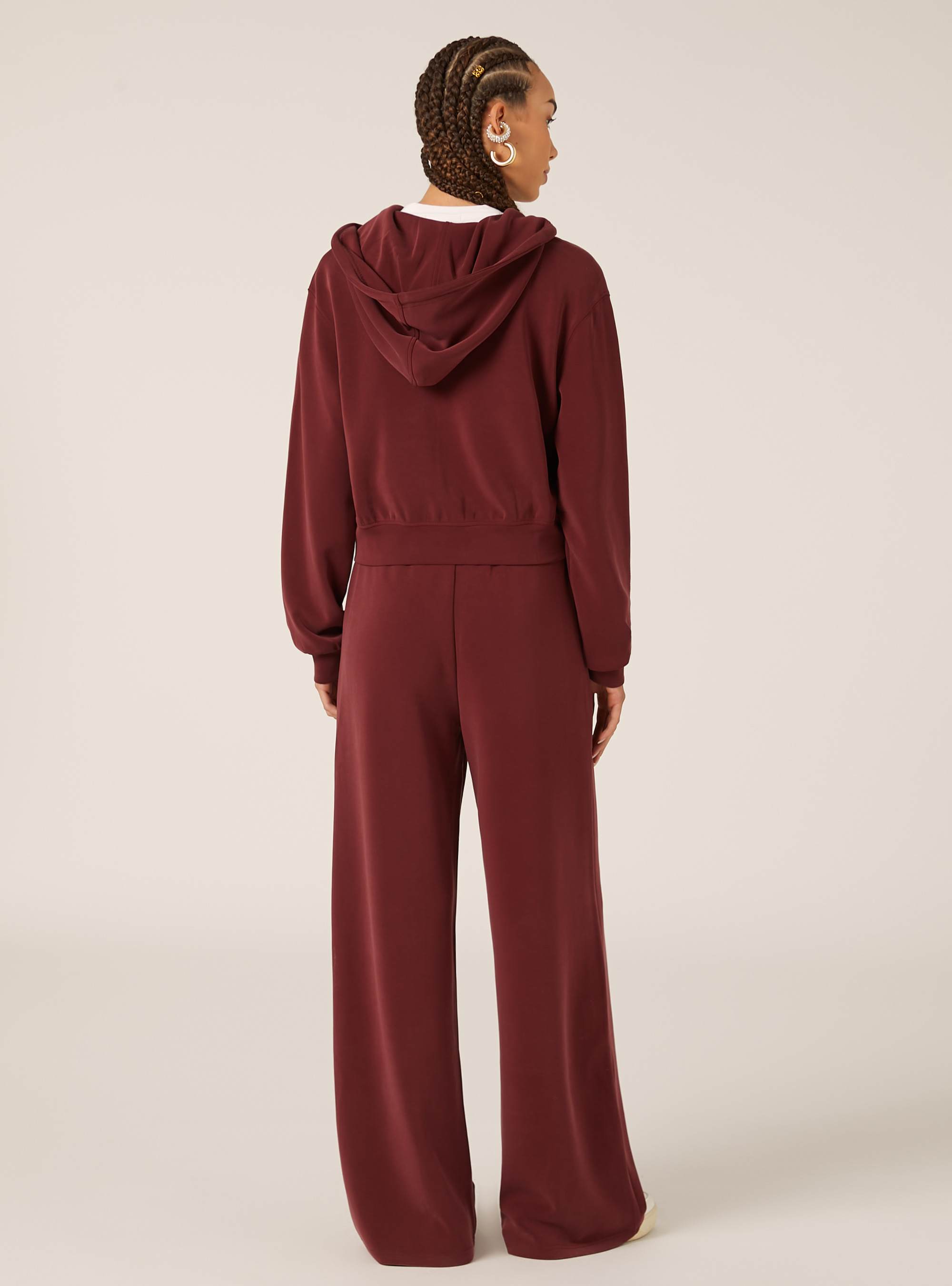 Sweat-shirt zippé court au toucher doux, BO1 BORDEAUX DARK