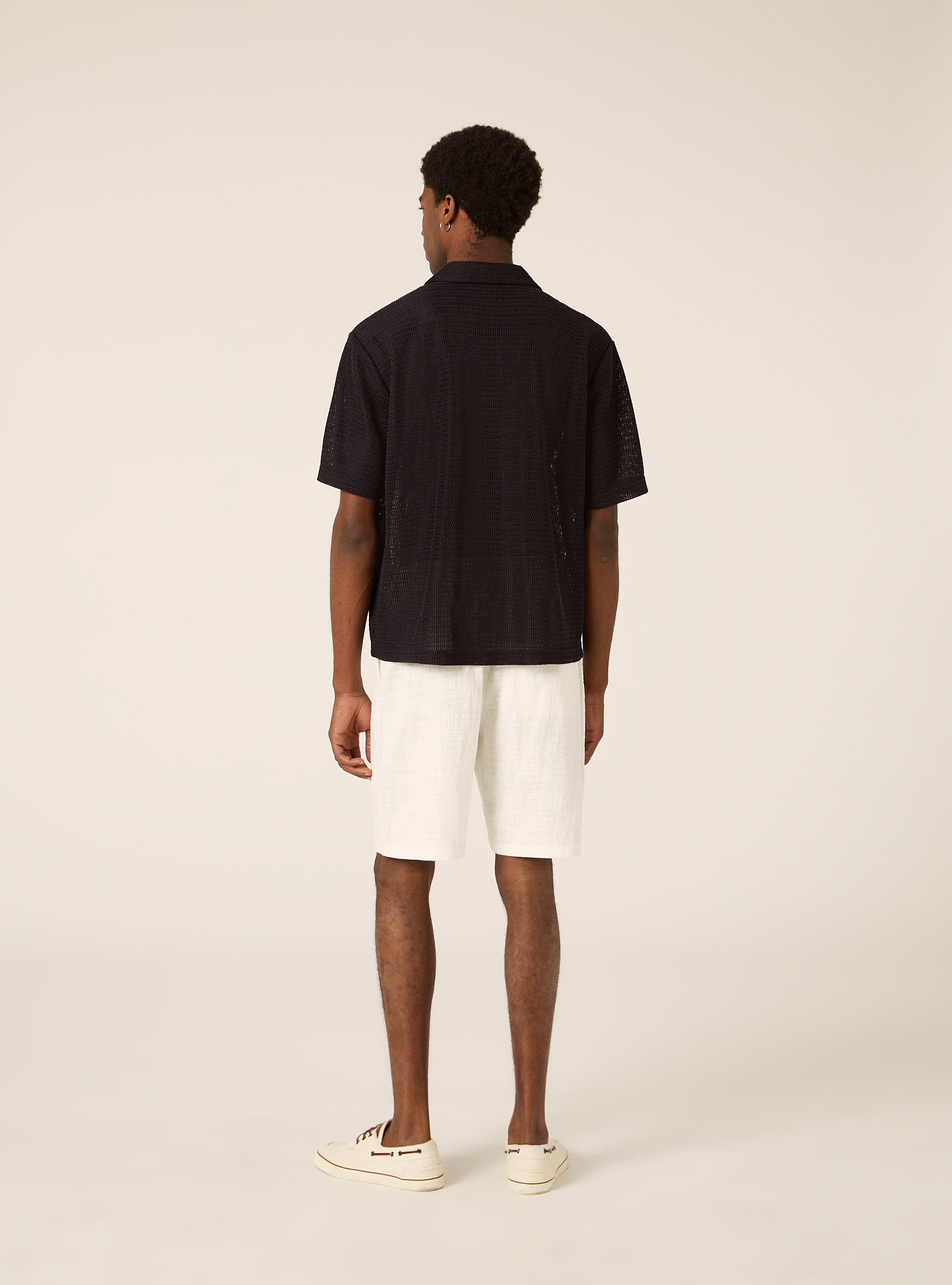 Camicia bowling regular fit effetto rete, NA1 NAVY DARK