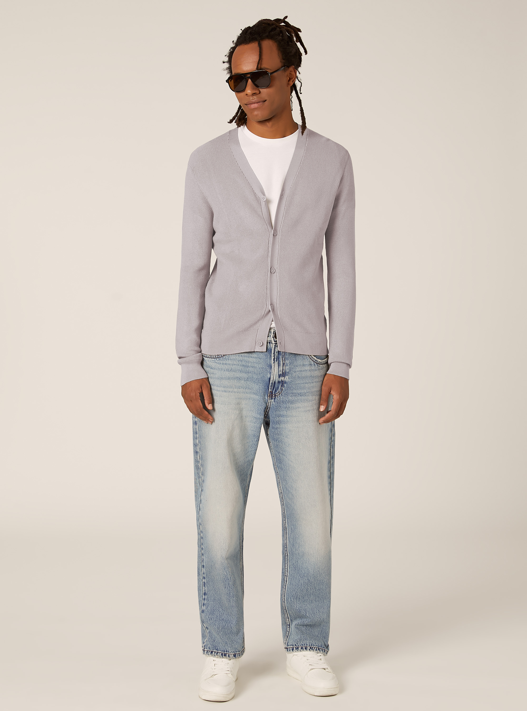 Lightweight cardigan in English rib knit, MGY2 GREY MEL MEDIUM