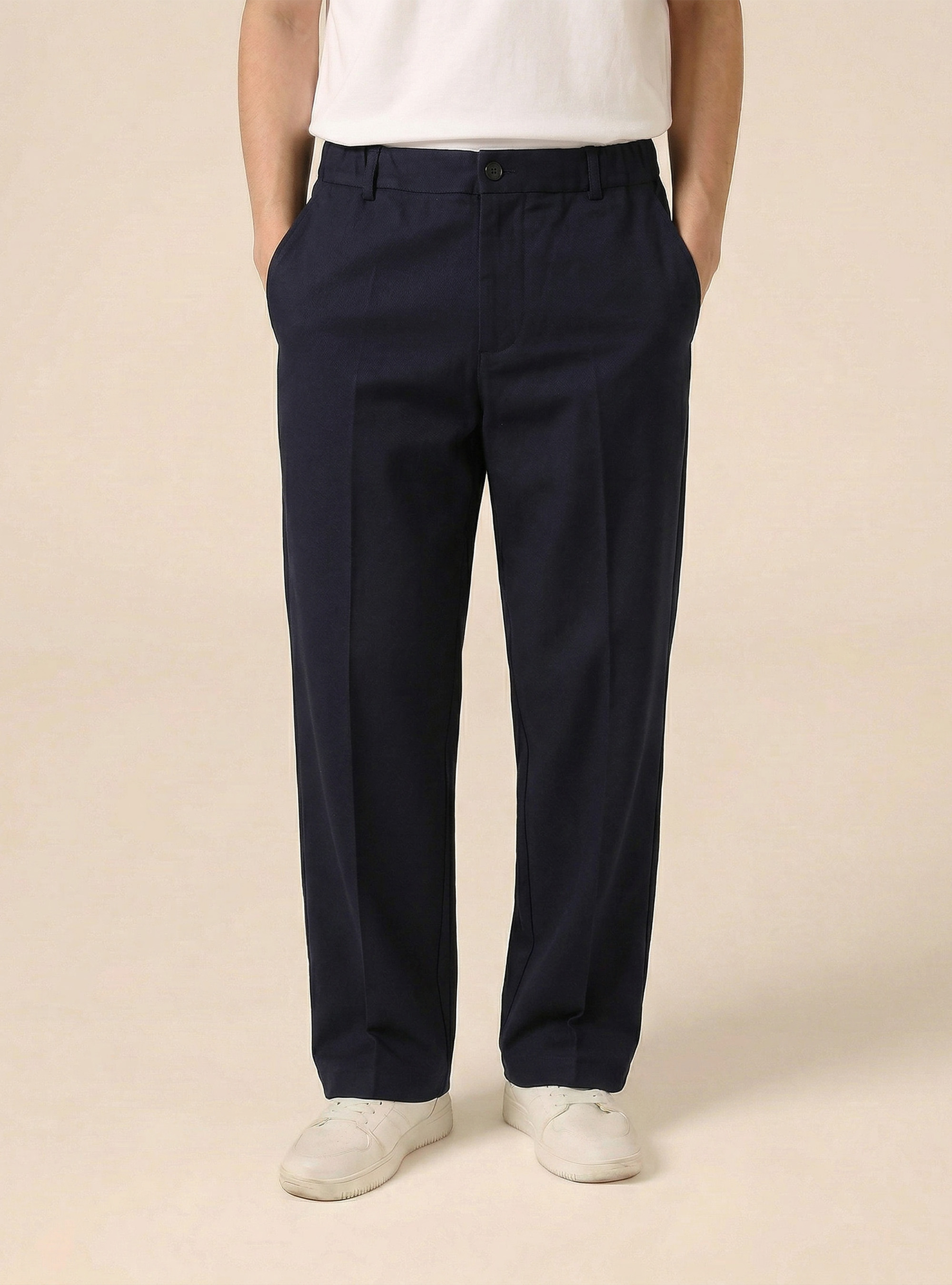Pantalones cl&aacute;sicos con cintura el&aacute;stica, NA1 NAVY DARK