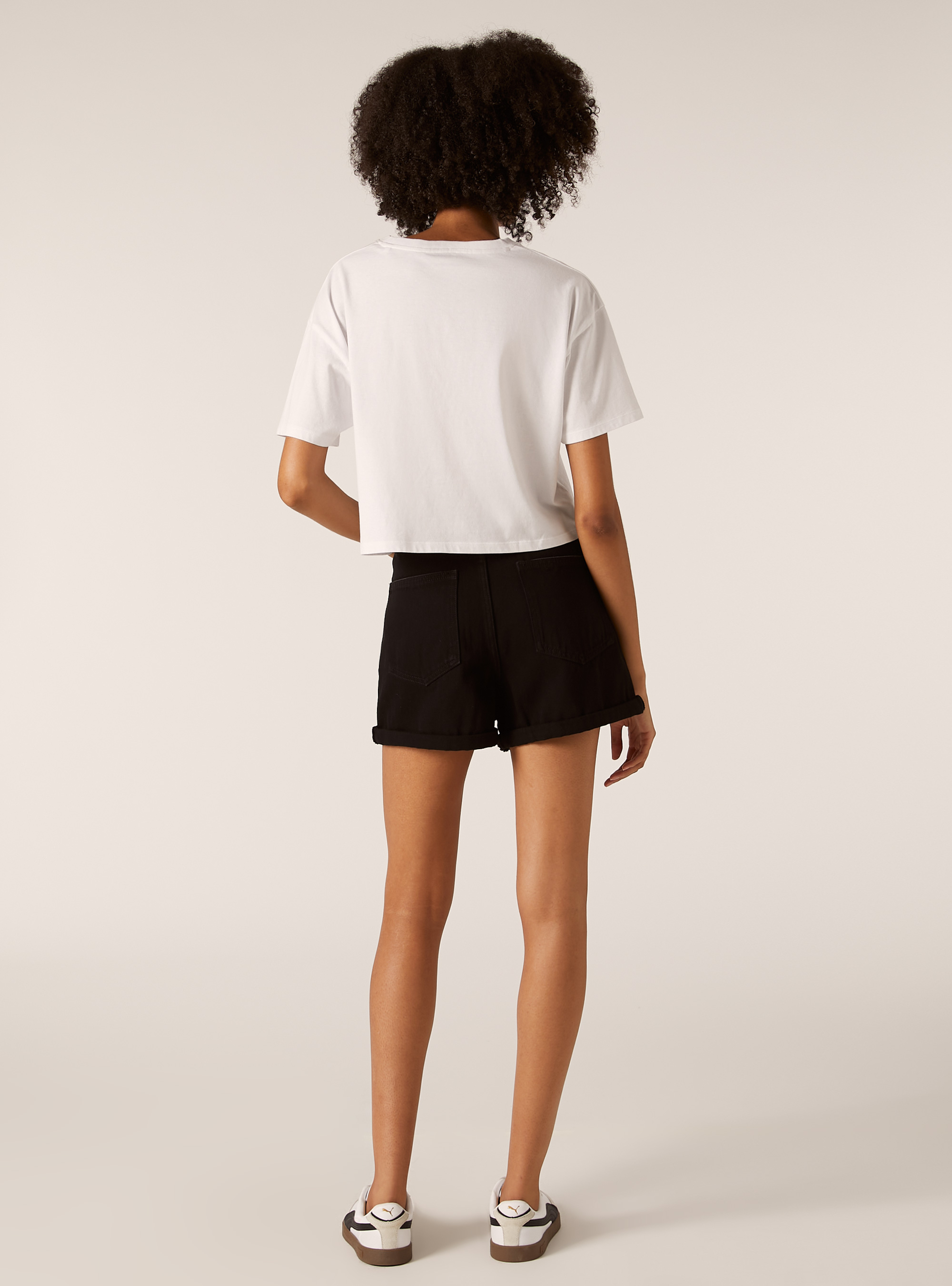 Denim mom fit shorts, D000 BLACK