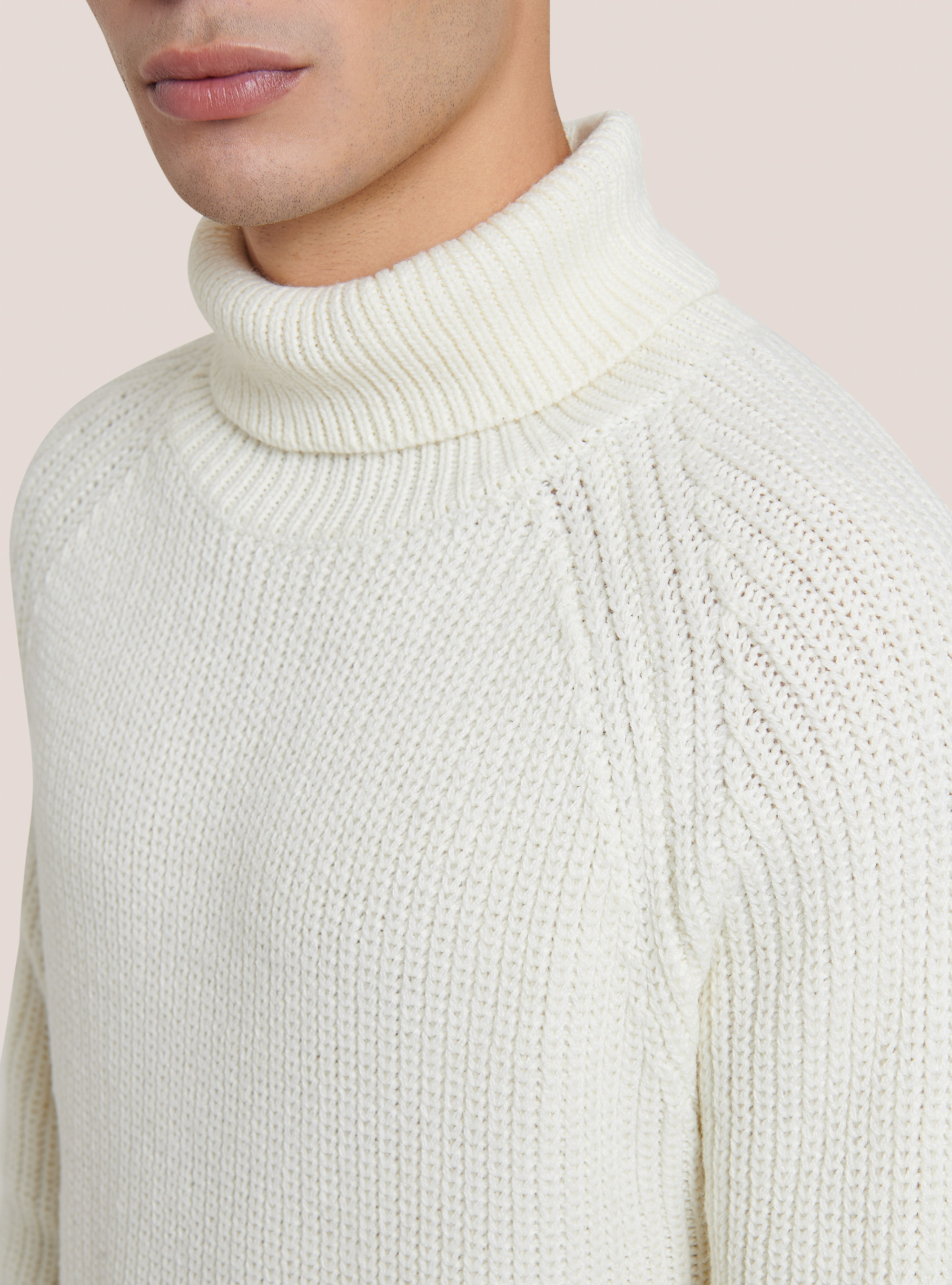 Pullover caldo collo alto a coste inglesi, WH2 WHITE