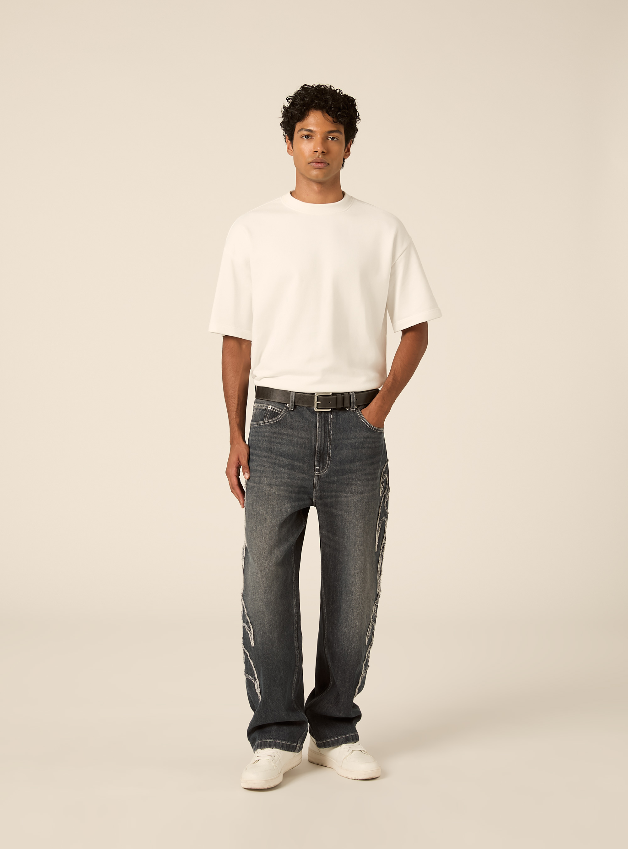 Baggy fit jeans mit flammen detail, D101 BLUE MED OVERDYE