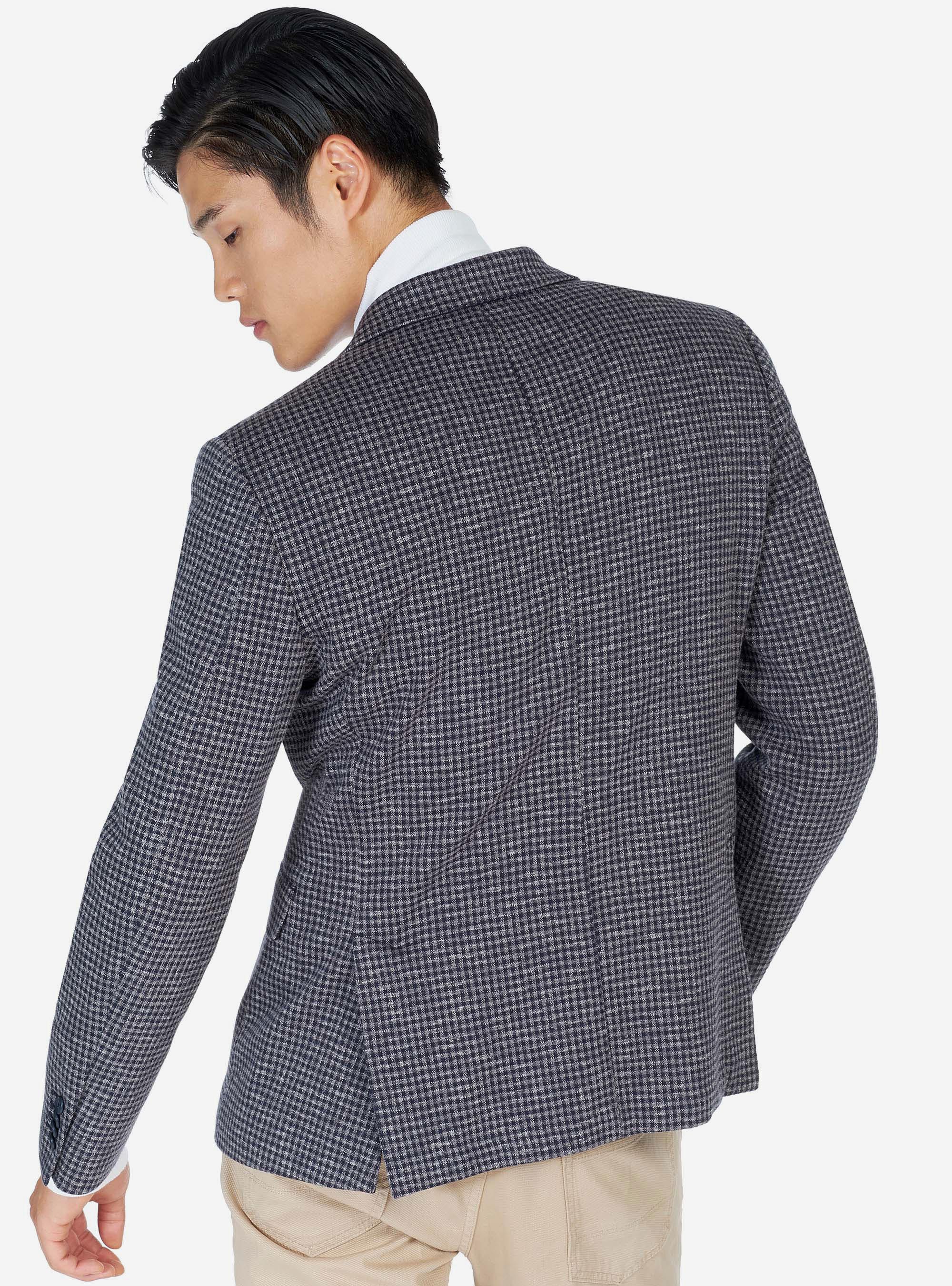 Veste simple à carreaux, C2254 BLUE