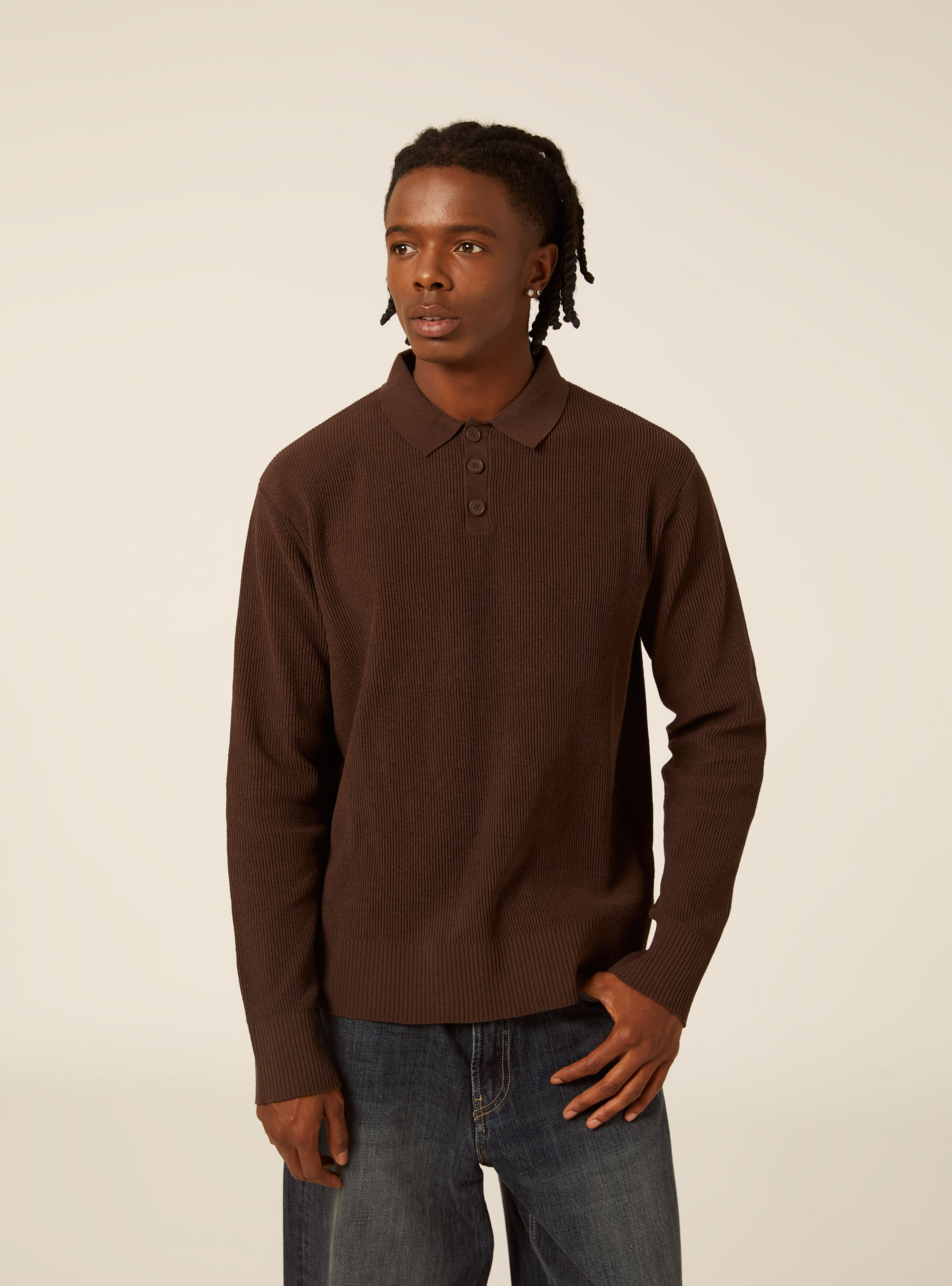 Polo in maglia chenille, MARRONE SCURO