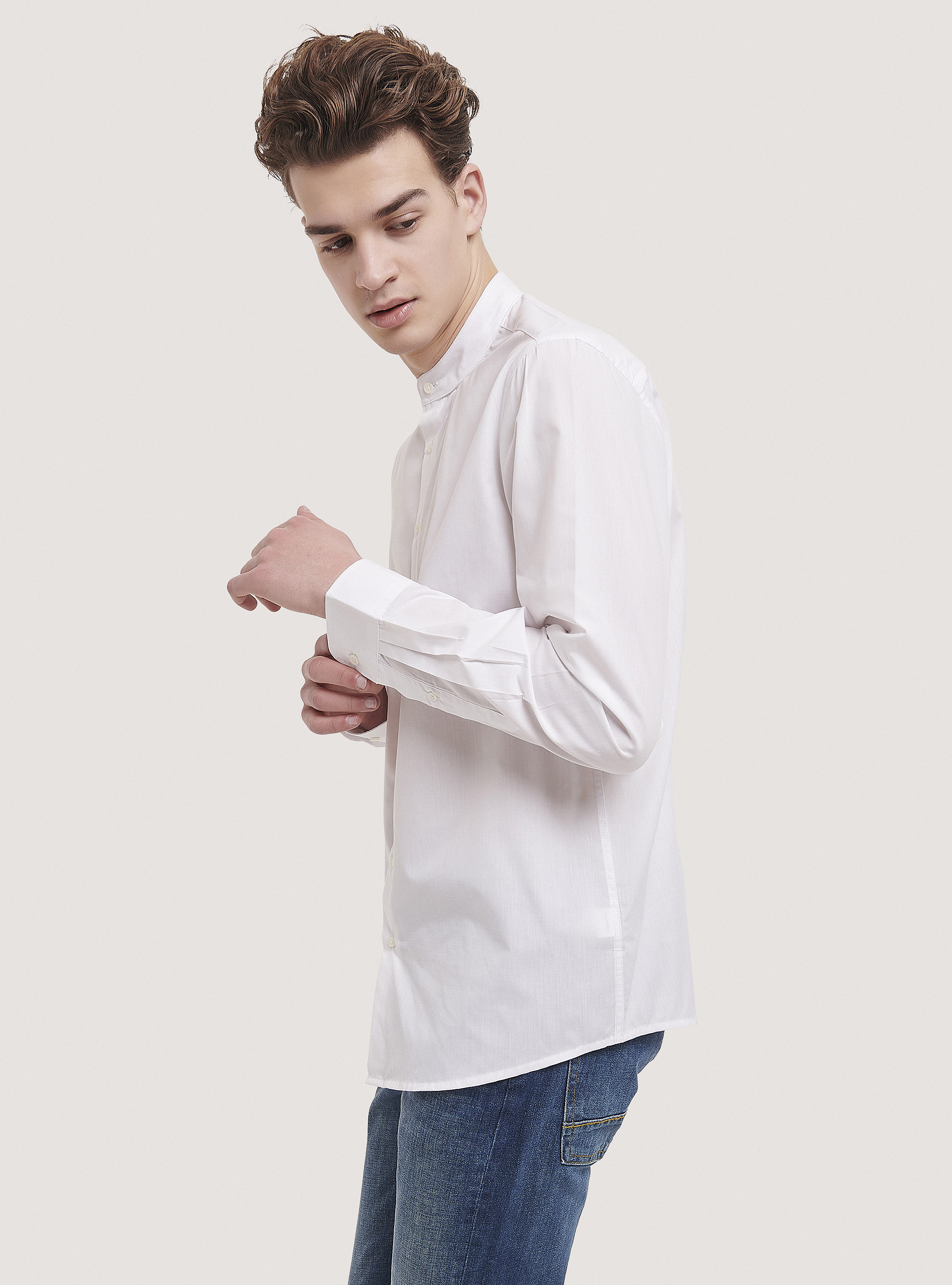 Plain-coloured shirt with Korean collar, WHITE