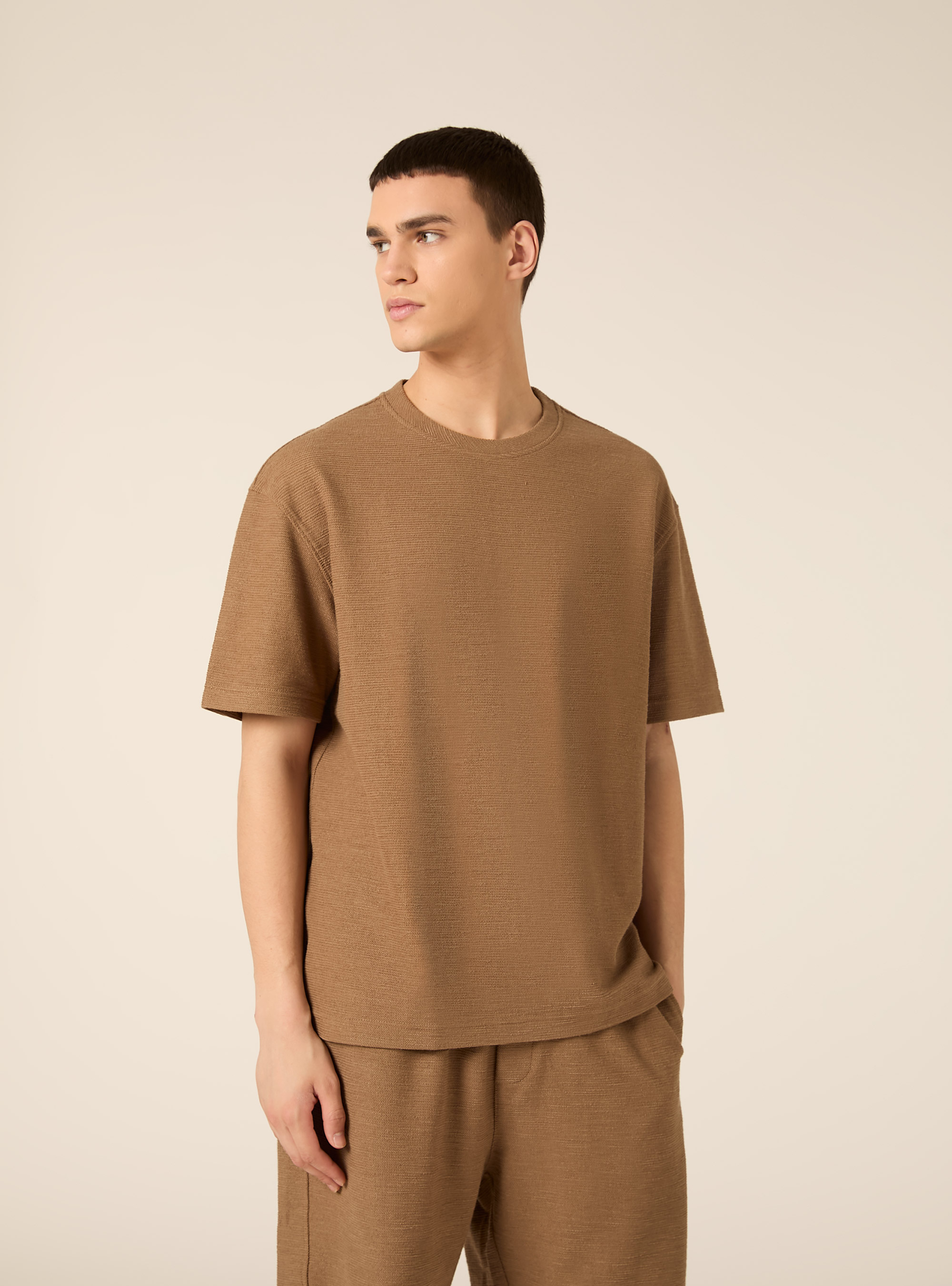 T-shirt in interlock waffle, BR2 BROWN MEDIUM