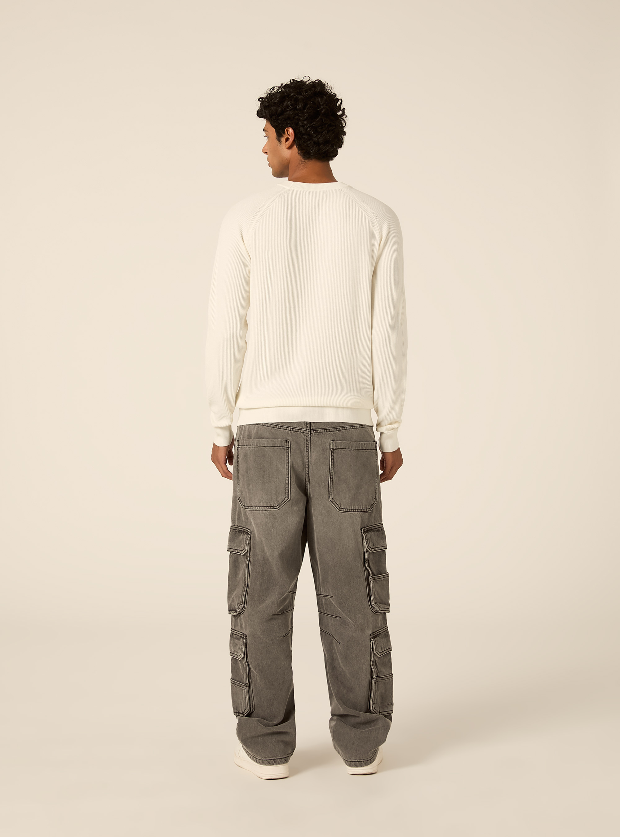 Maglia girocollo in misto cotone regular fit, WH2 WHITE