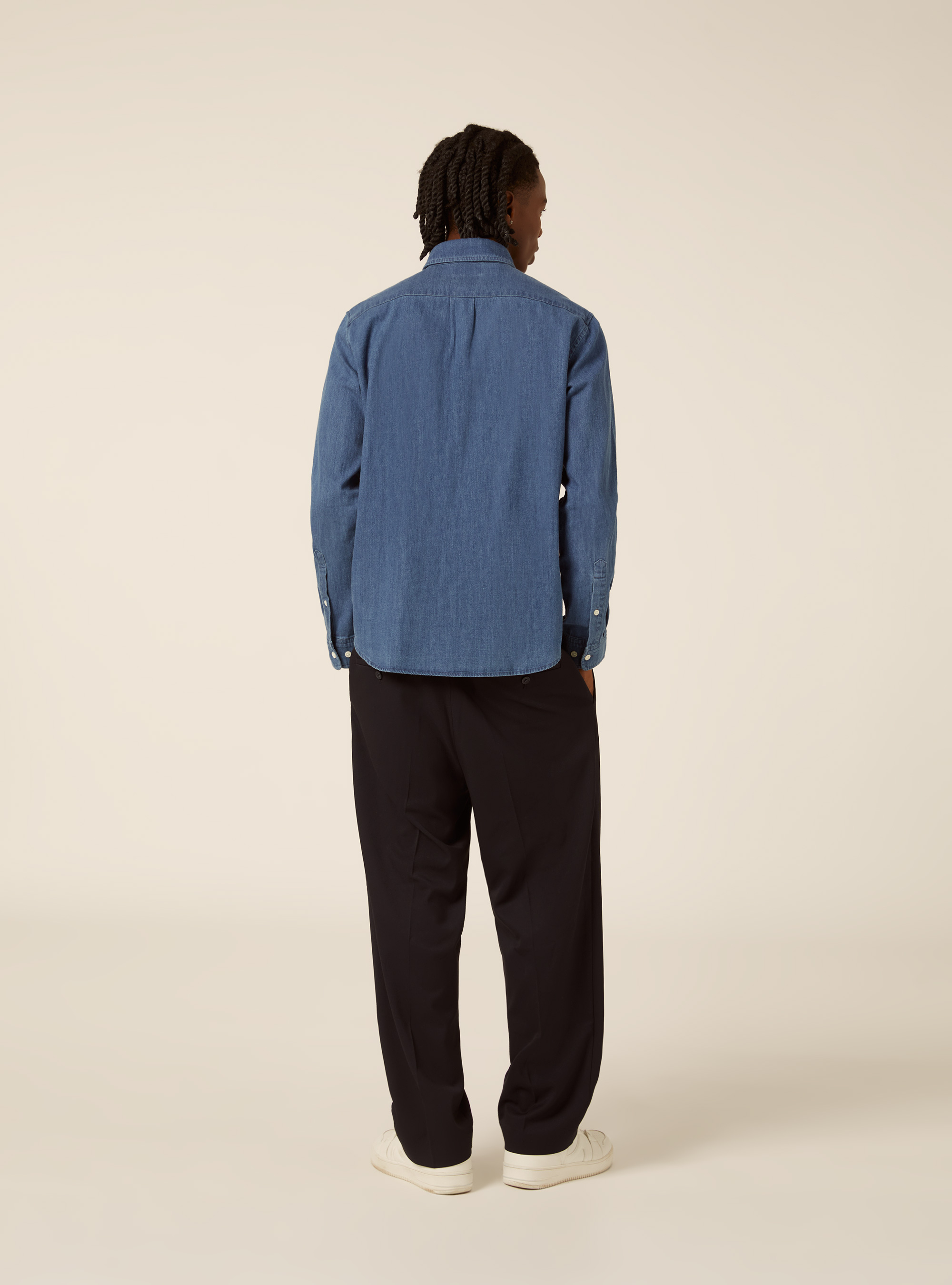 Camicia in denim button down, D006 AZURE