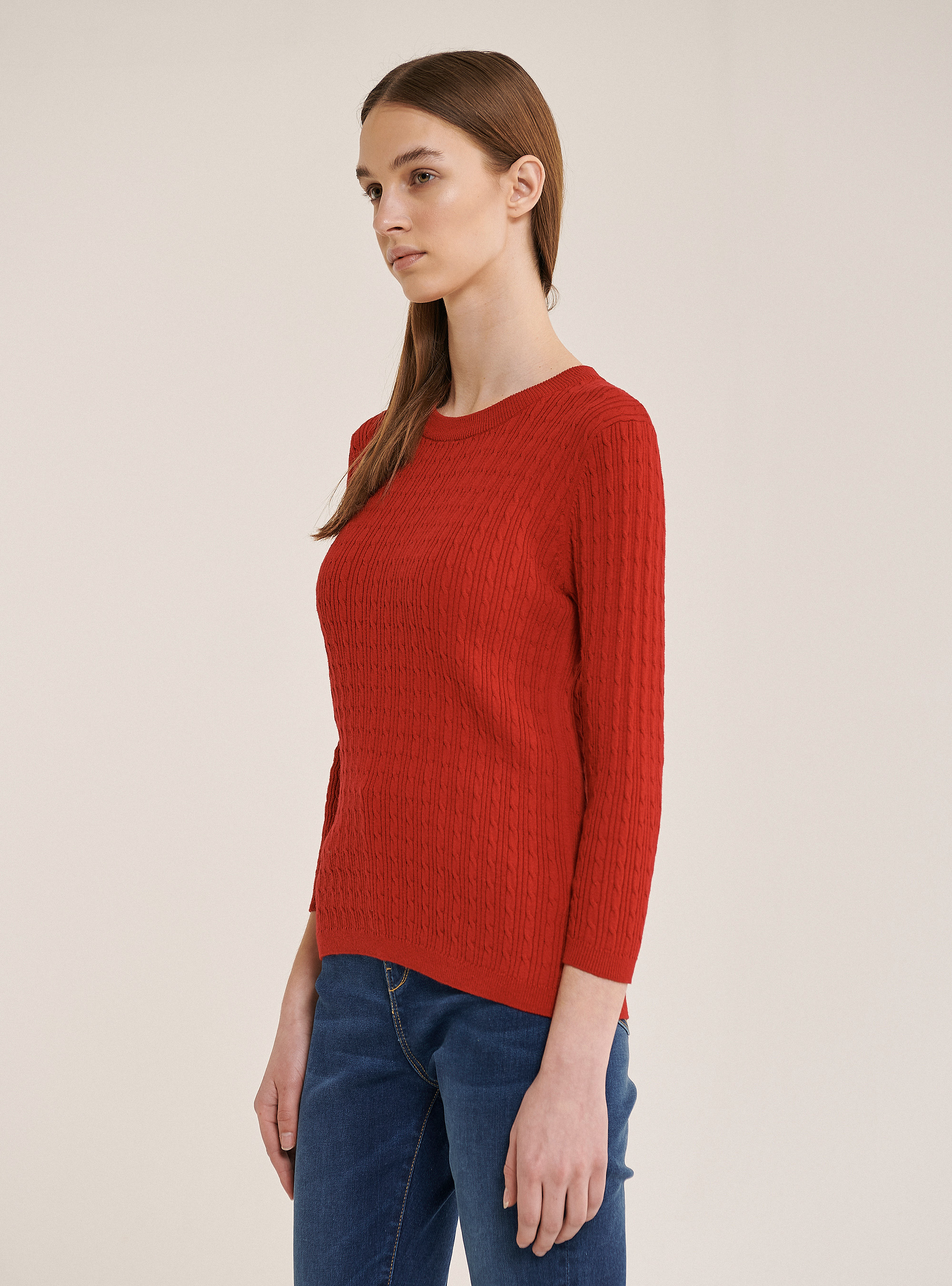 Jersey de cuello redondo con tejido de ochos, ROJO