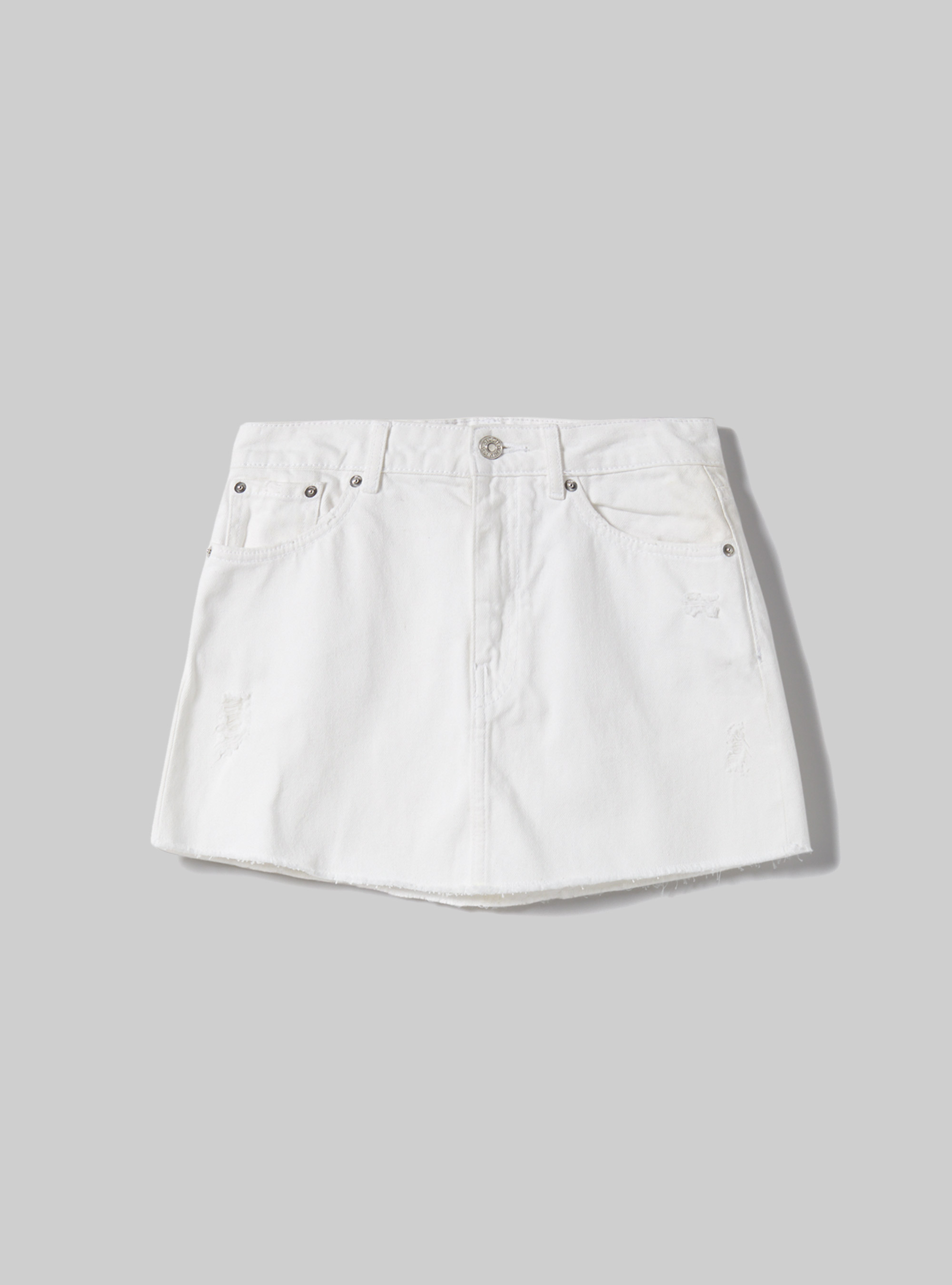 Gonna in denim con strappi, BIANCO