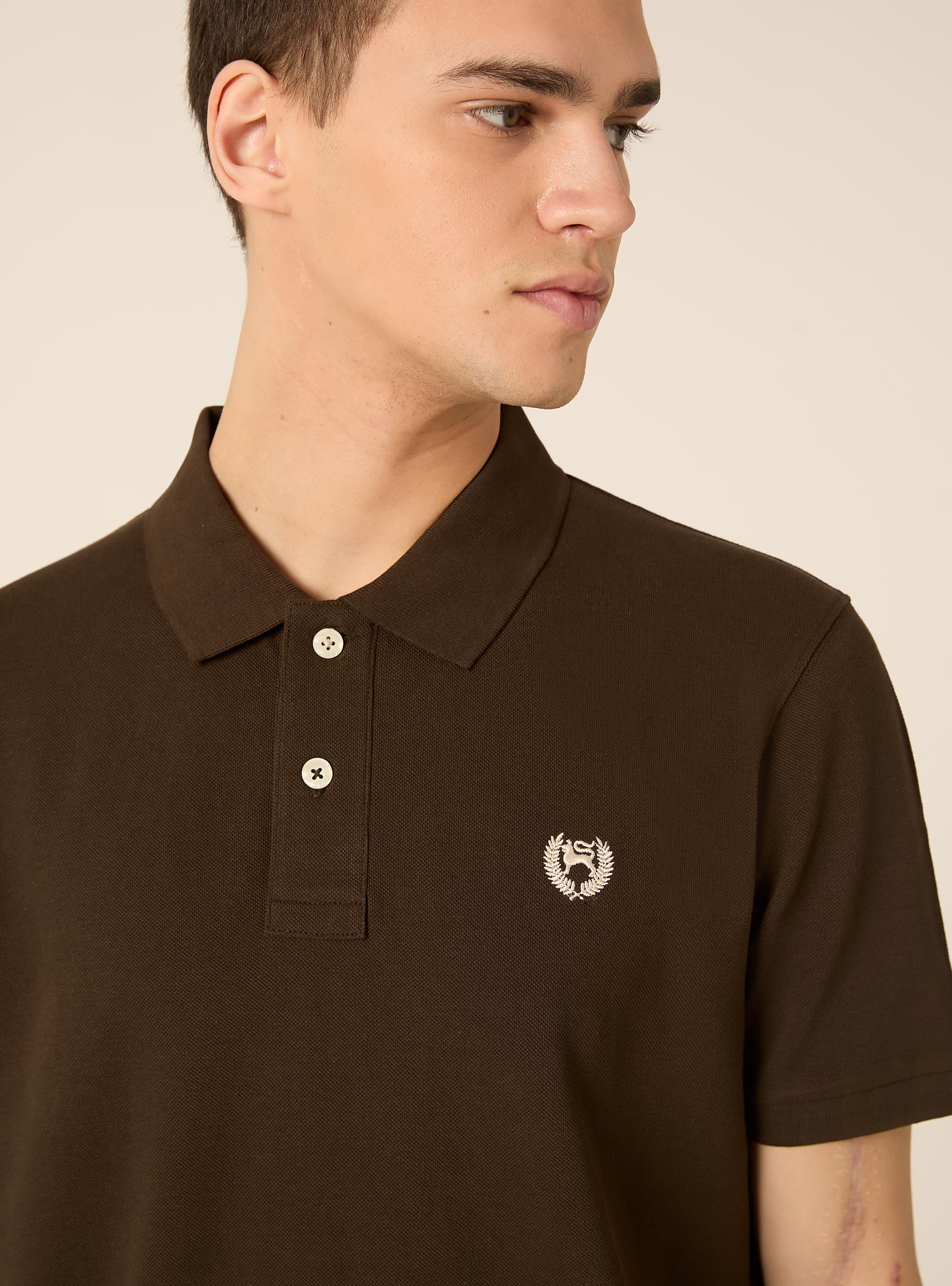 Polo de piqu&eacute; de algod&oacute;n con bordado, BR1 BROWN DARK