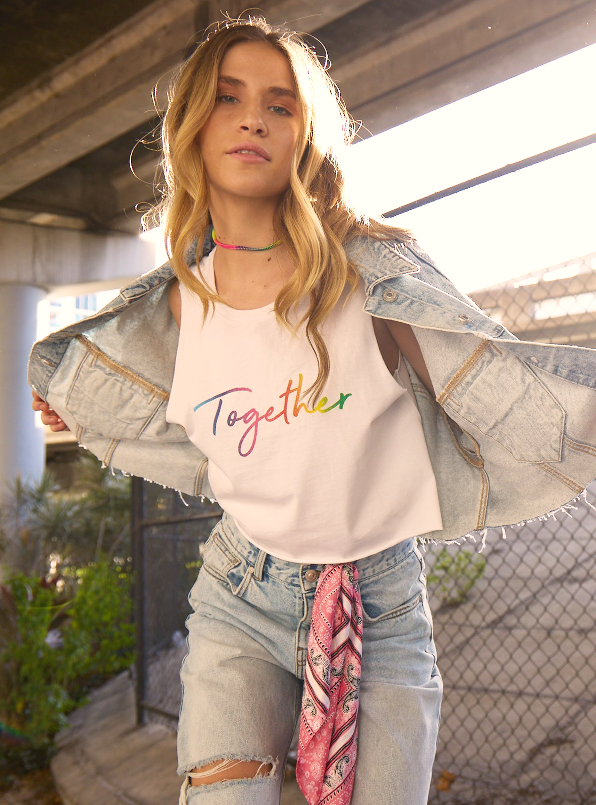 Top canotta con stampa, BIANCO