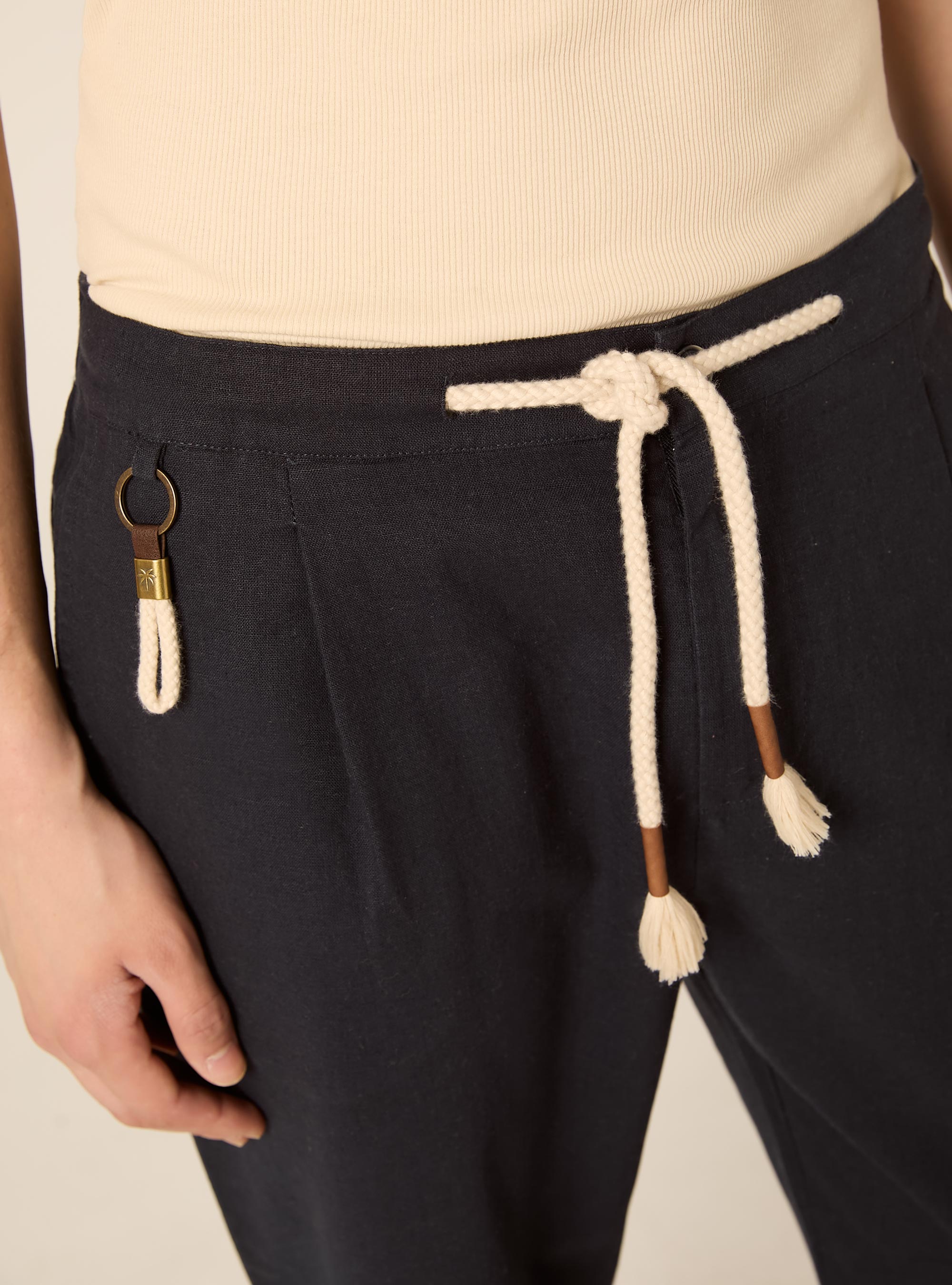 Pantaloni misto lino con coulisse, NA2 NAVY MEDIUM