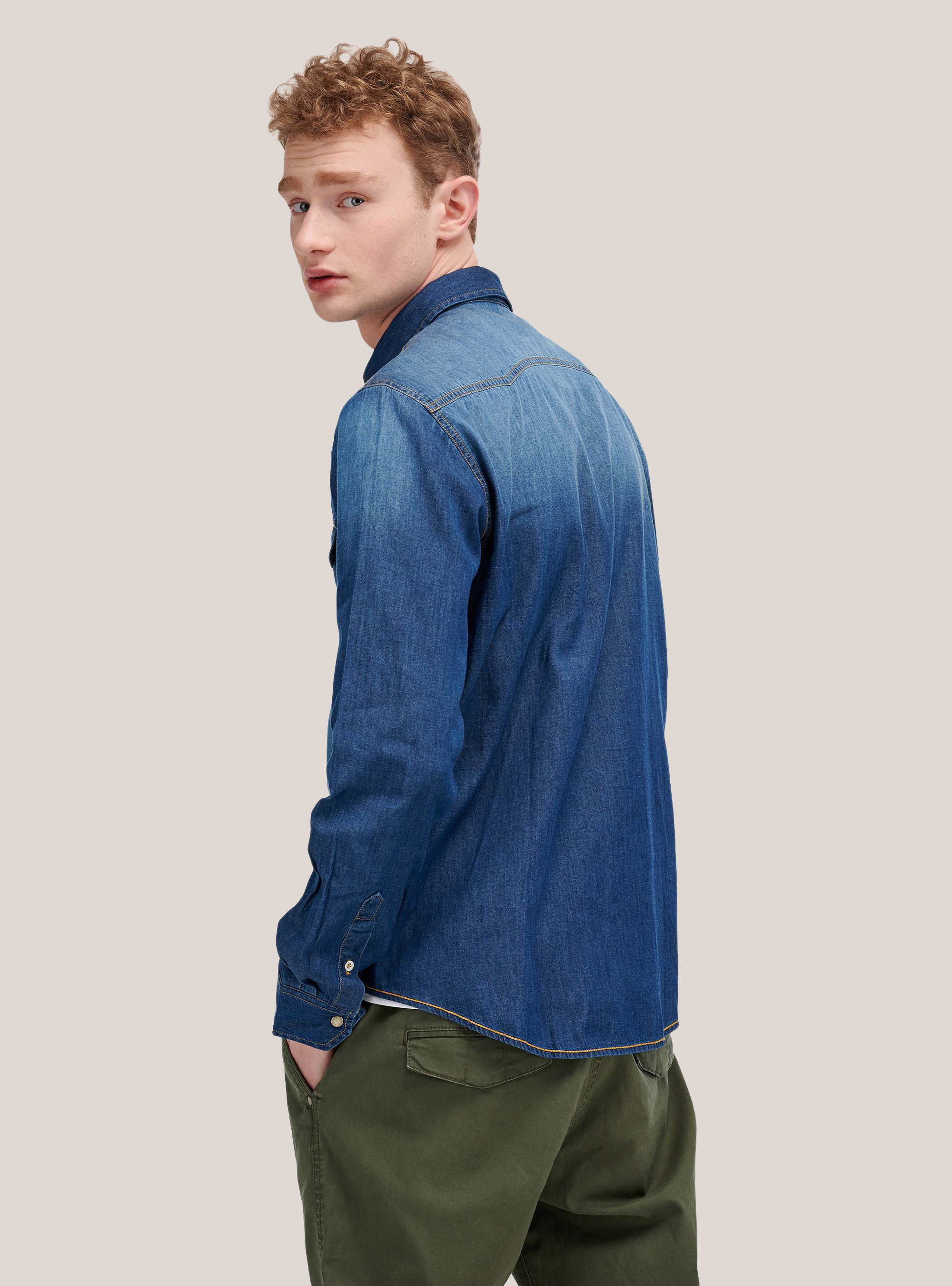 Denim shirt with long sleeves, BLUE NAVY