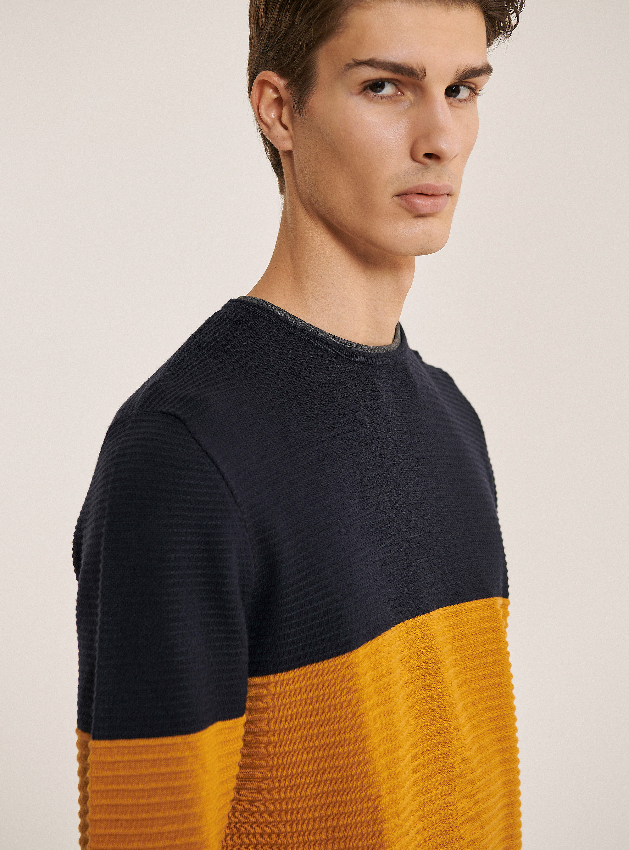 Rolling neck pullover with t-shirt details, BLUE NAVY