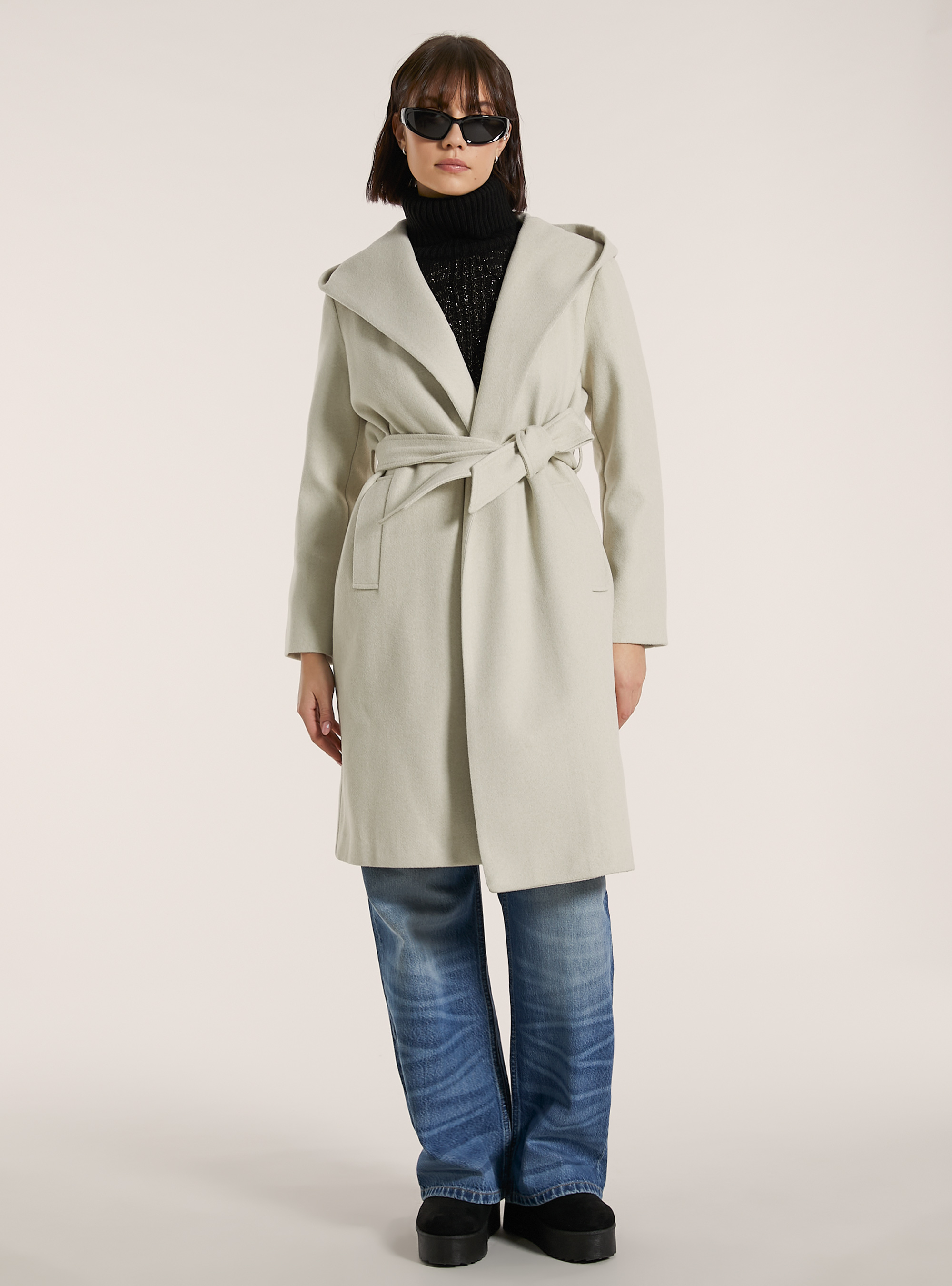 Cappotto con cappuccio e cintura, MWH2 OFF WHITE MEL