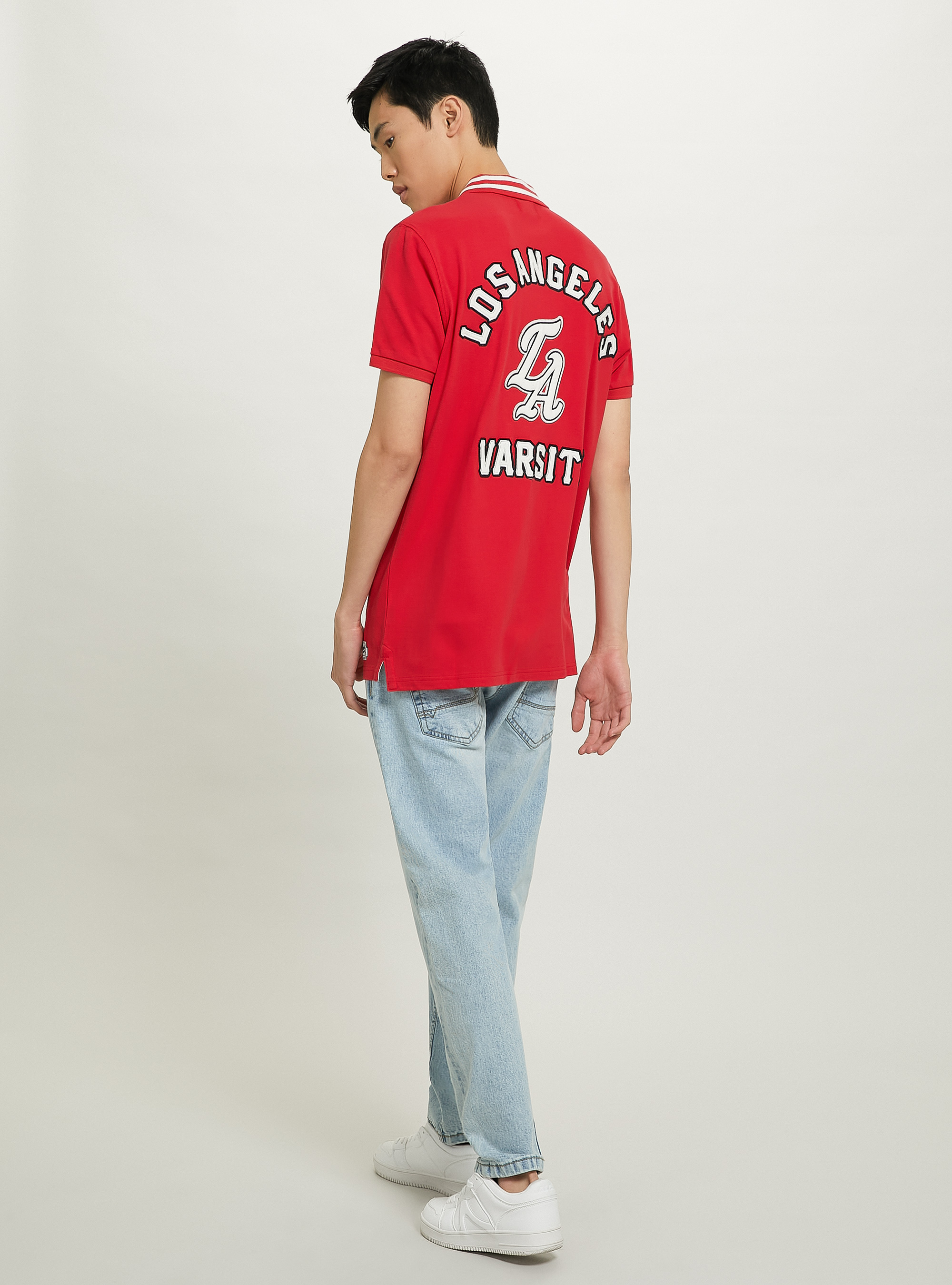 Polo in cotone con patch Varsity, C3376 RED