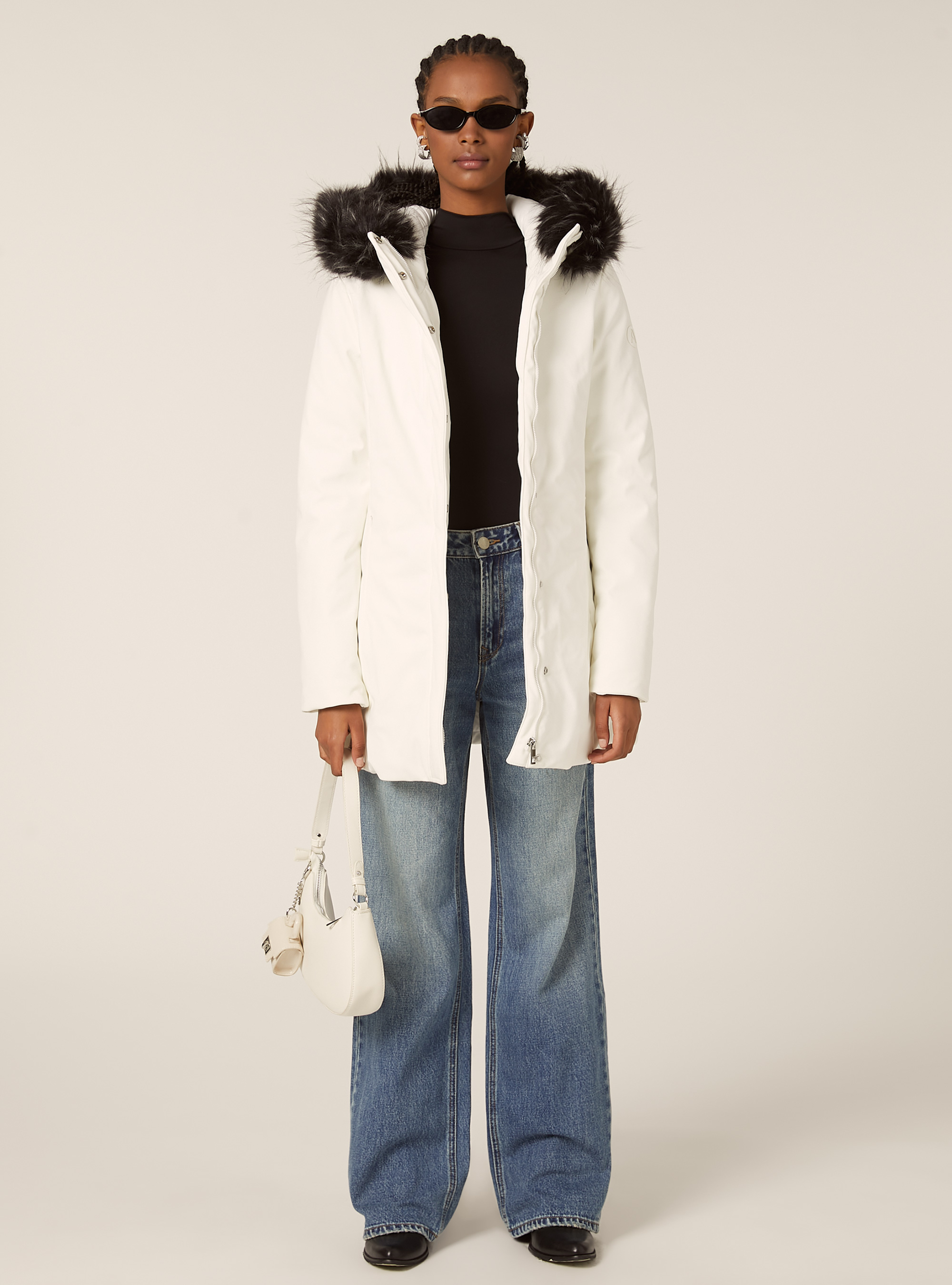 Giubbotto tecnico con cappuccio con pelliccia, WH2 WHITE