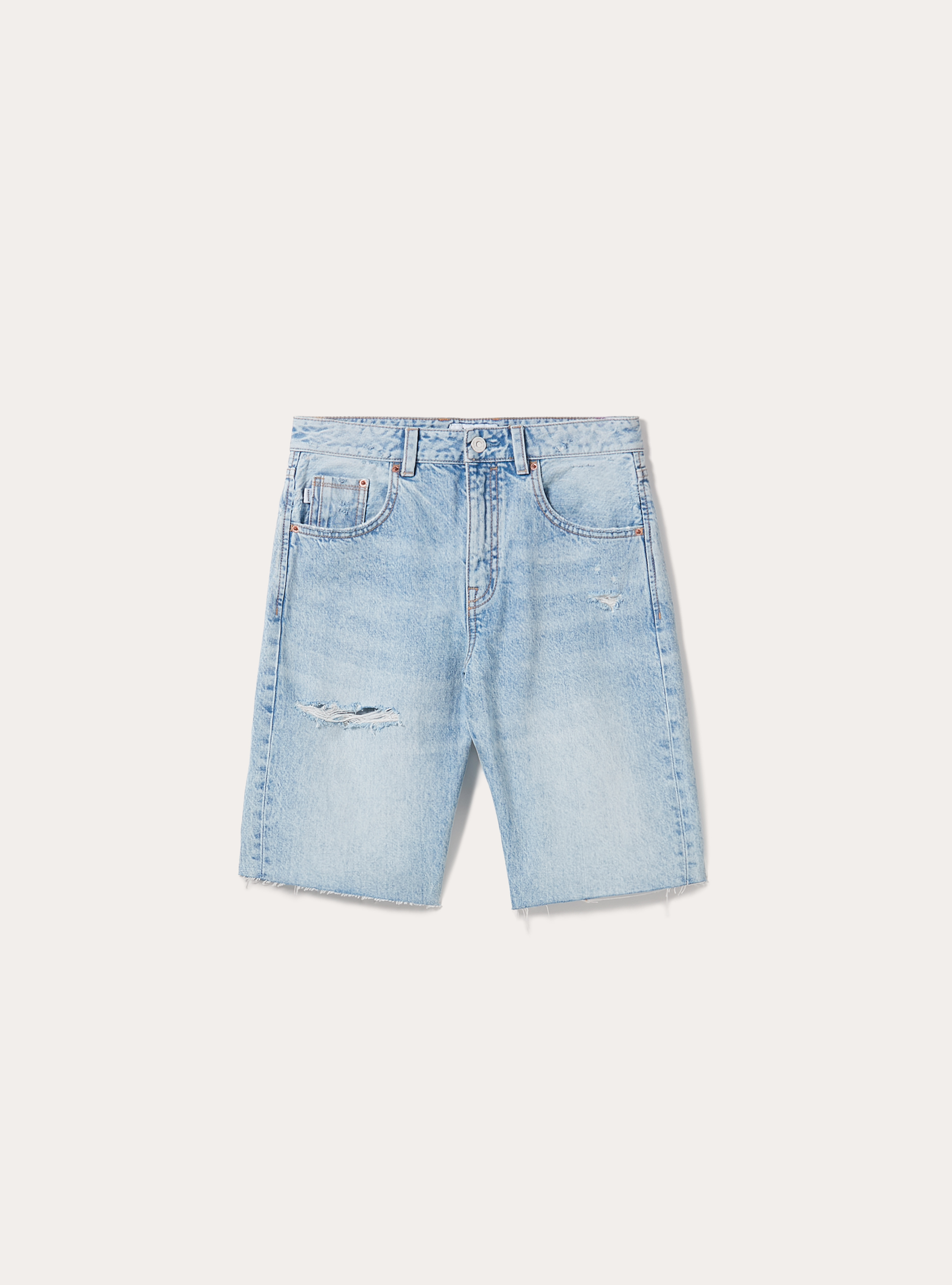 Denim-Bermudashorts mit Rissen, D006 AZURE
