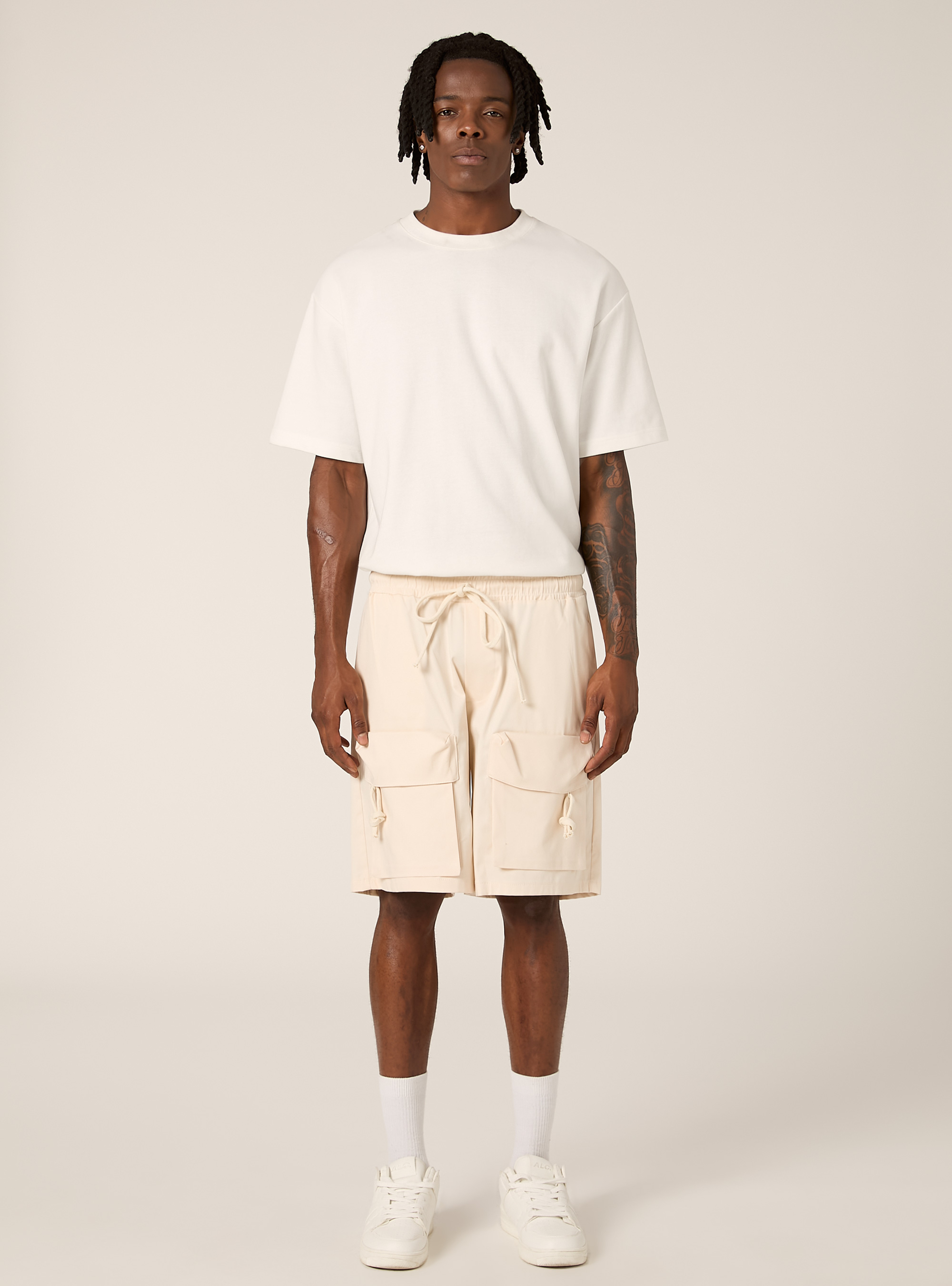 Cotton cargo bermuda shorts, CR3 CREAM LIGHT