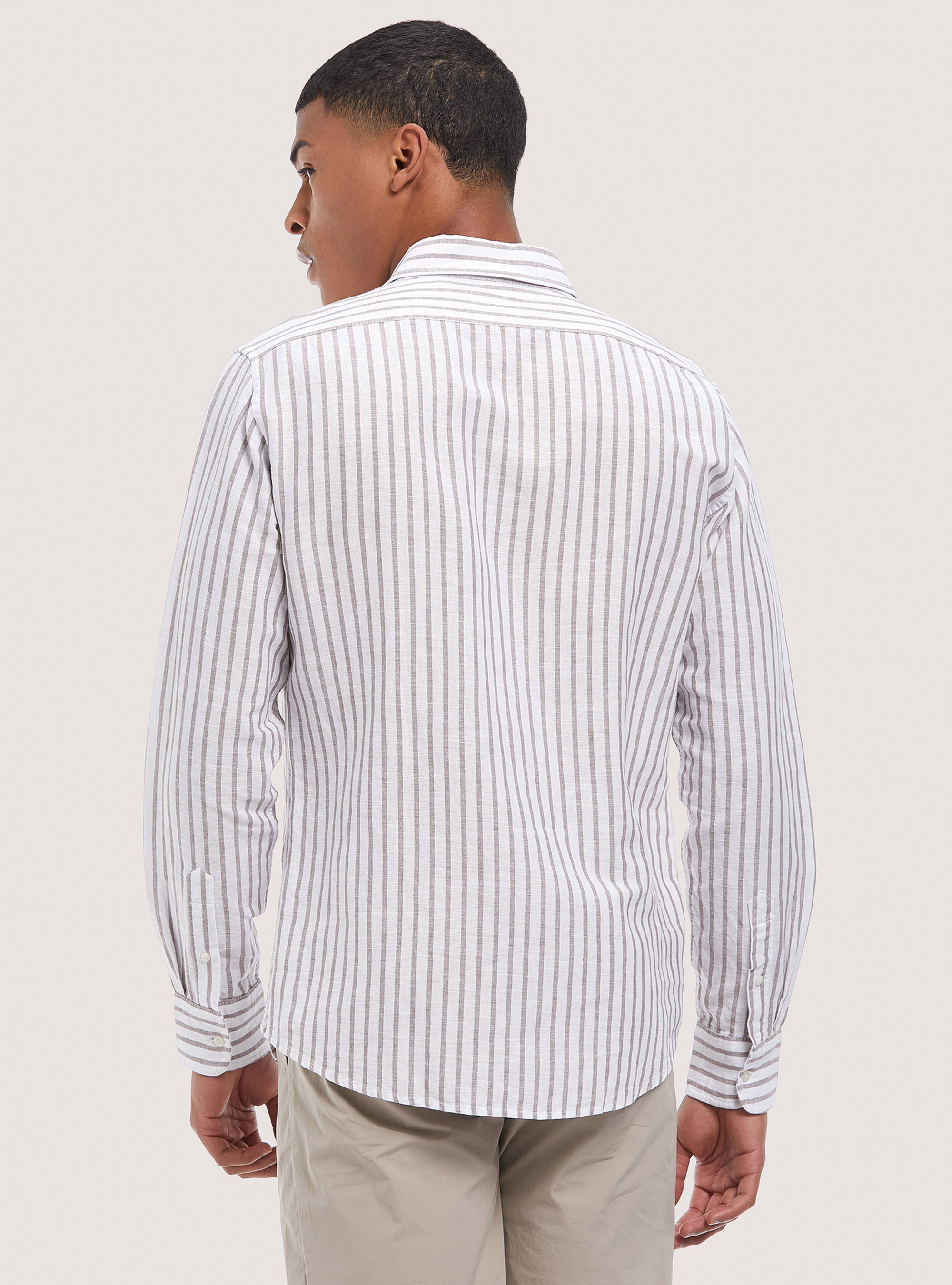 Camicia a righe in misto lino, MULTICOLORE