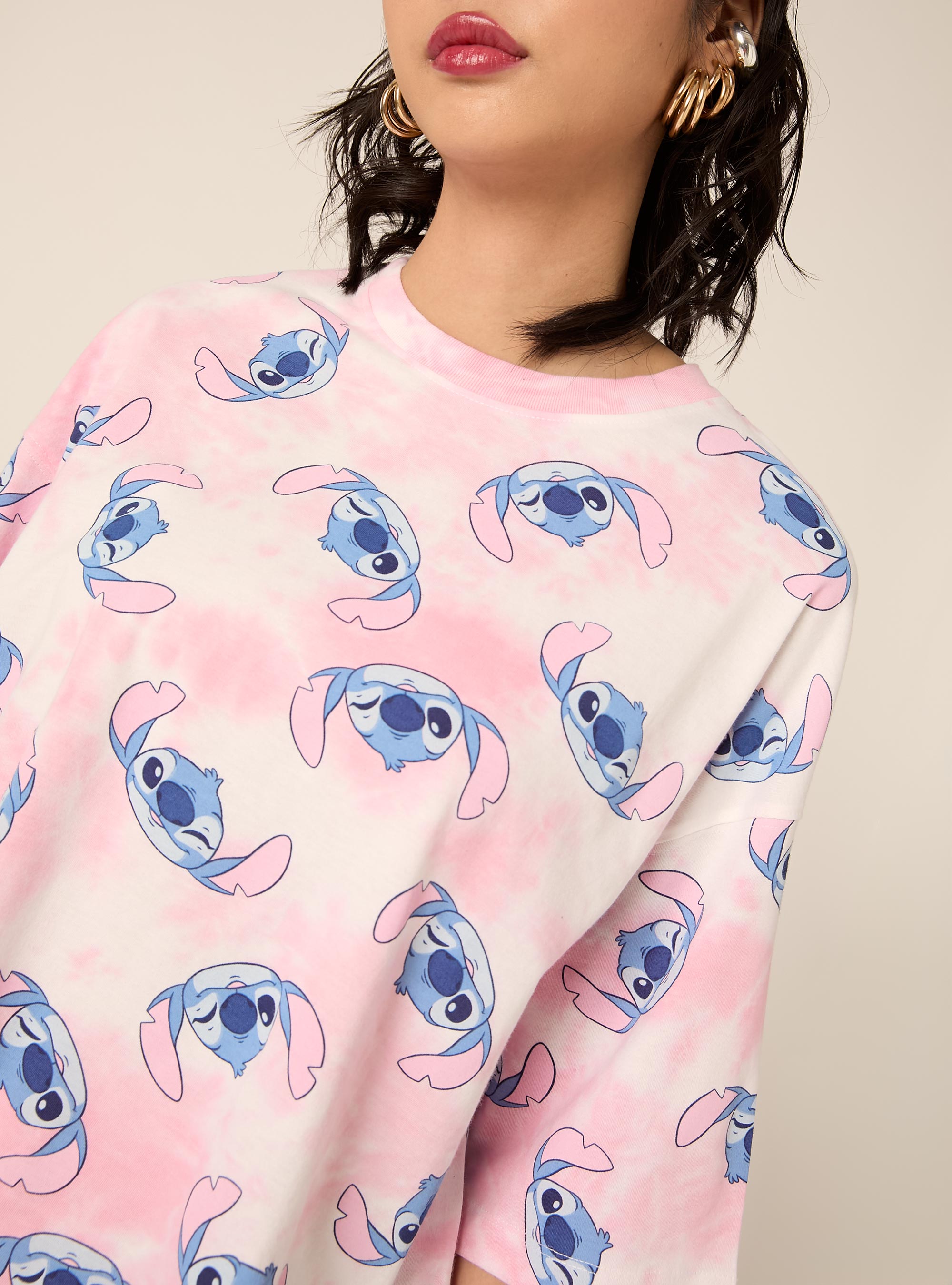 T-shirt boxy fit stitch, PK1 PINK DARK