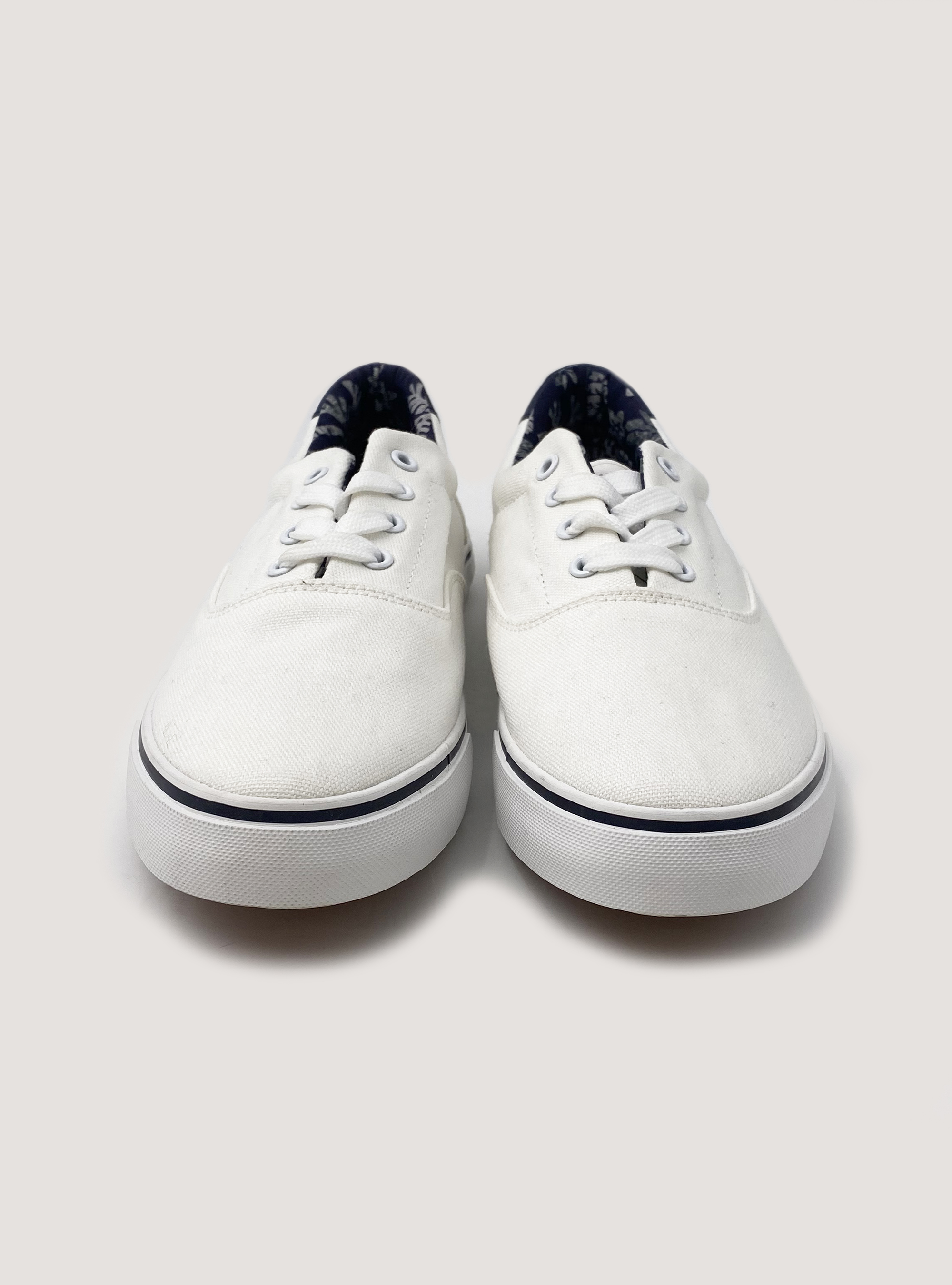 Sneakers in canvas con interno florelae, BIANCO