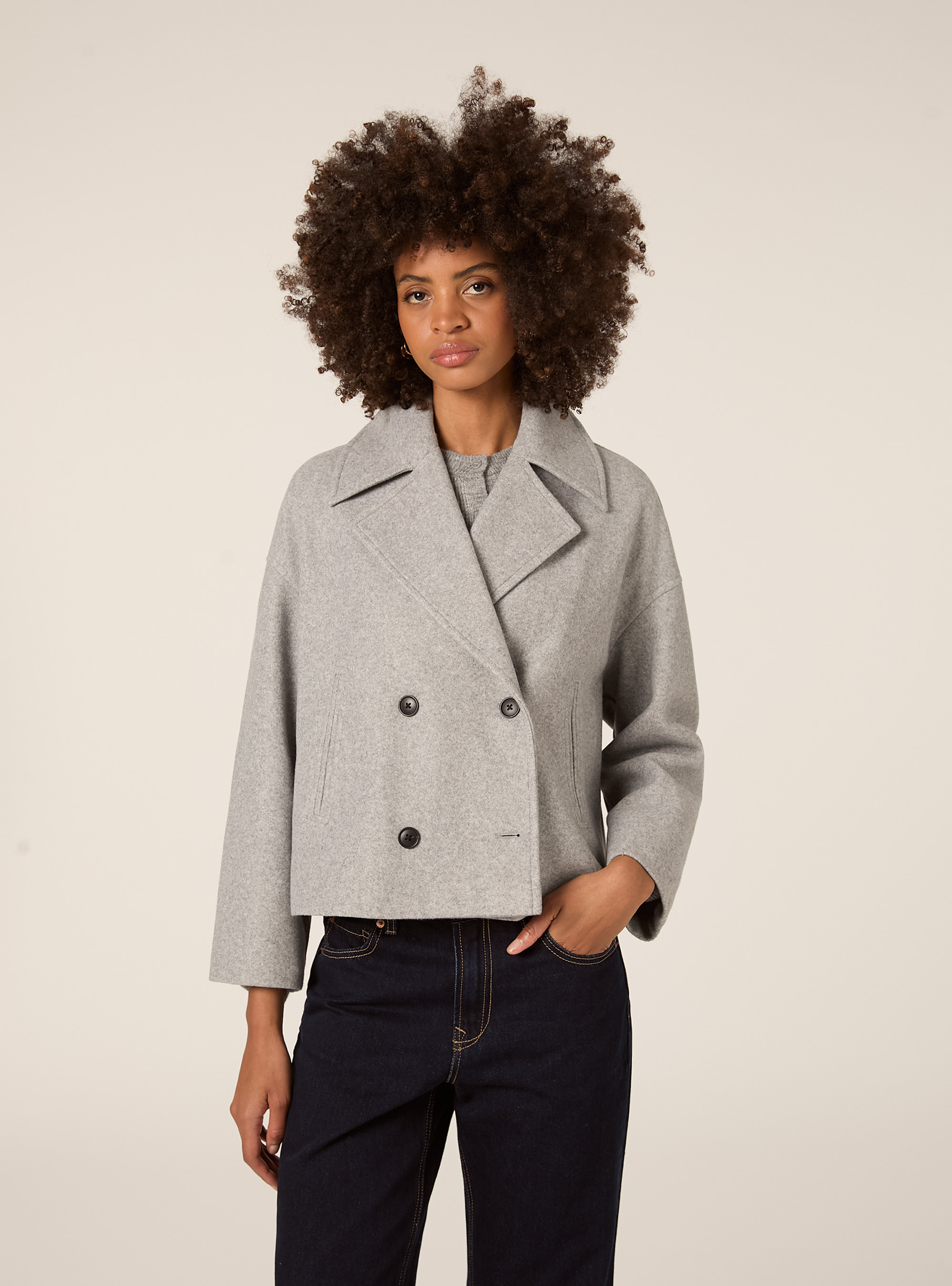 Short wool coat, MGY3 GREY MEL LIGHT