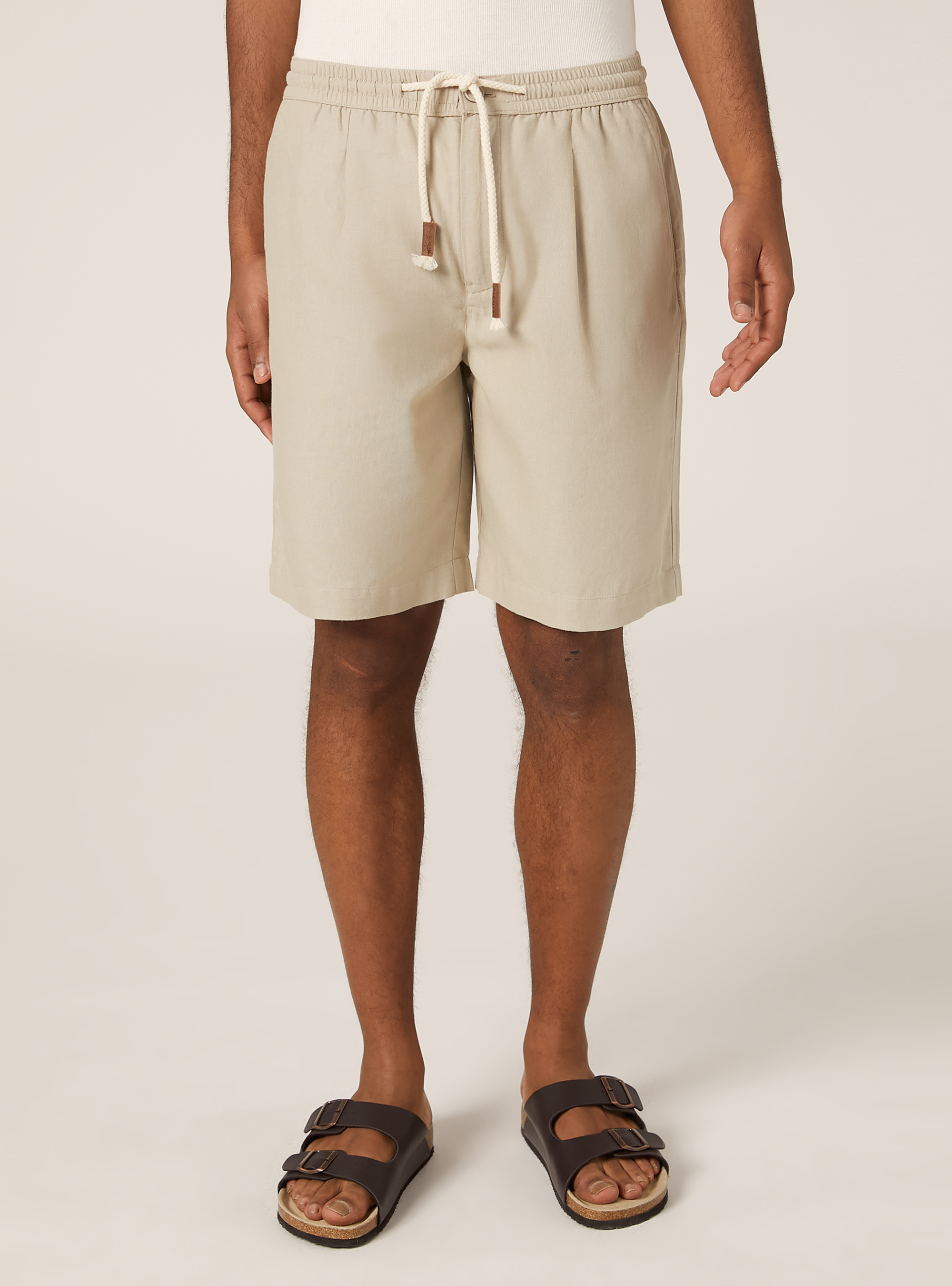 Bermuda en lin avec cordon de serrage, BG3 BEIGE LIGHT