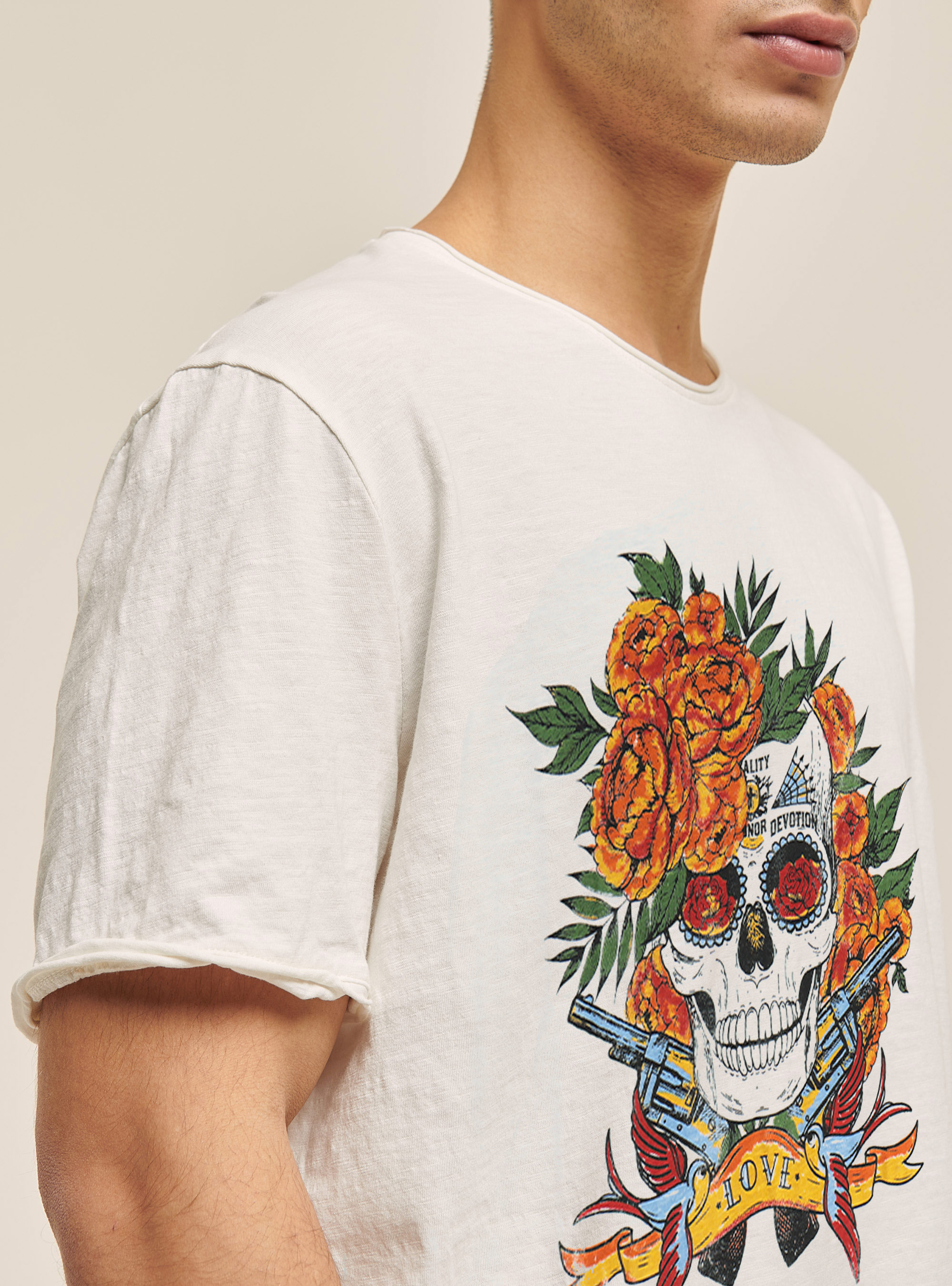 T-shirt avec imprim&eacute; tatouage, C008 OFF WHITE