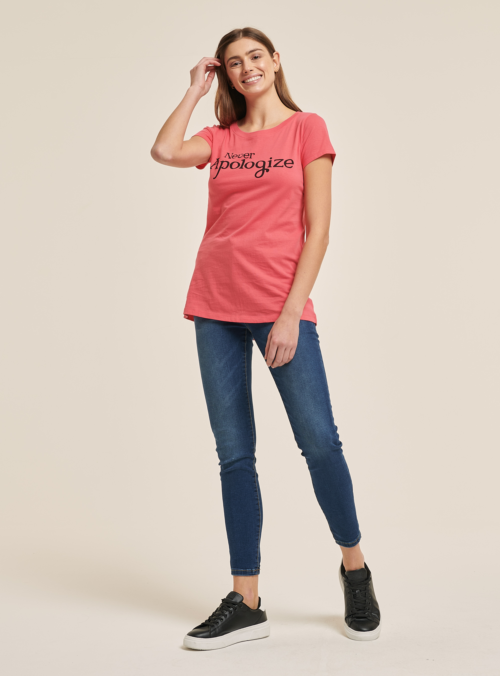 Cotton T-shirt with printed slogan, C3316 PINK