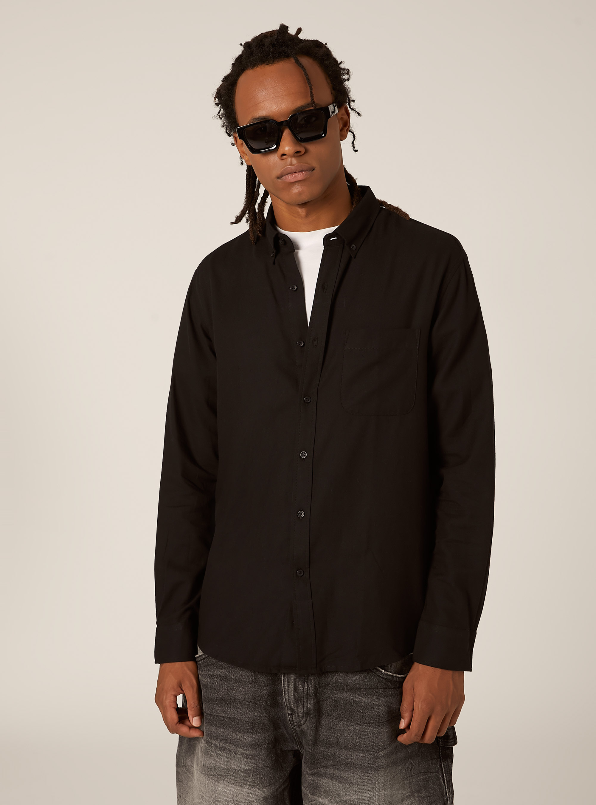 Camicia in flanella regular fit, BK1 BLACK