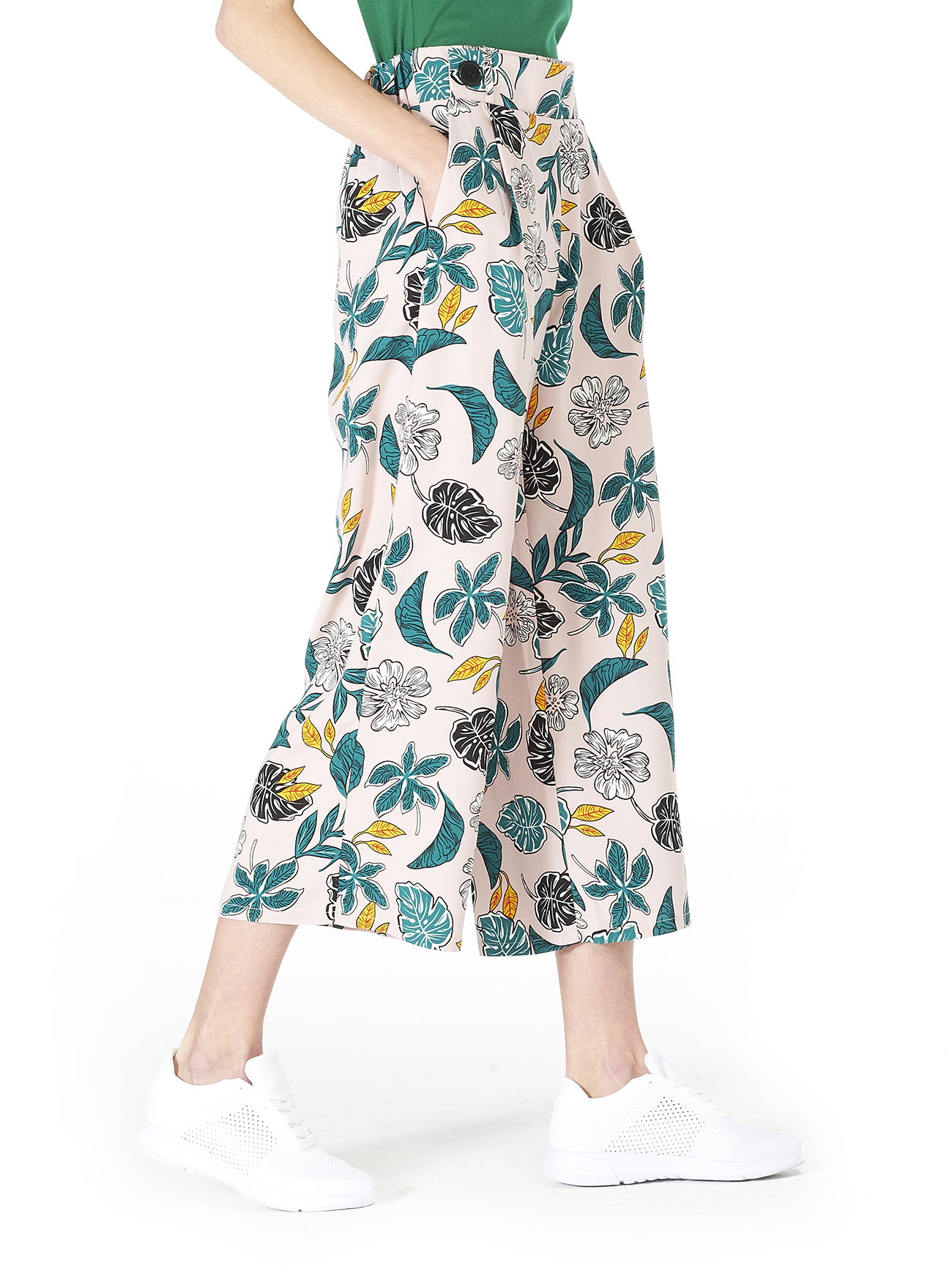 Pantalone gamba ampia vita alta e comfort fit, FL FLOREAL