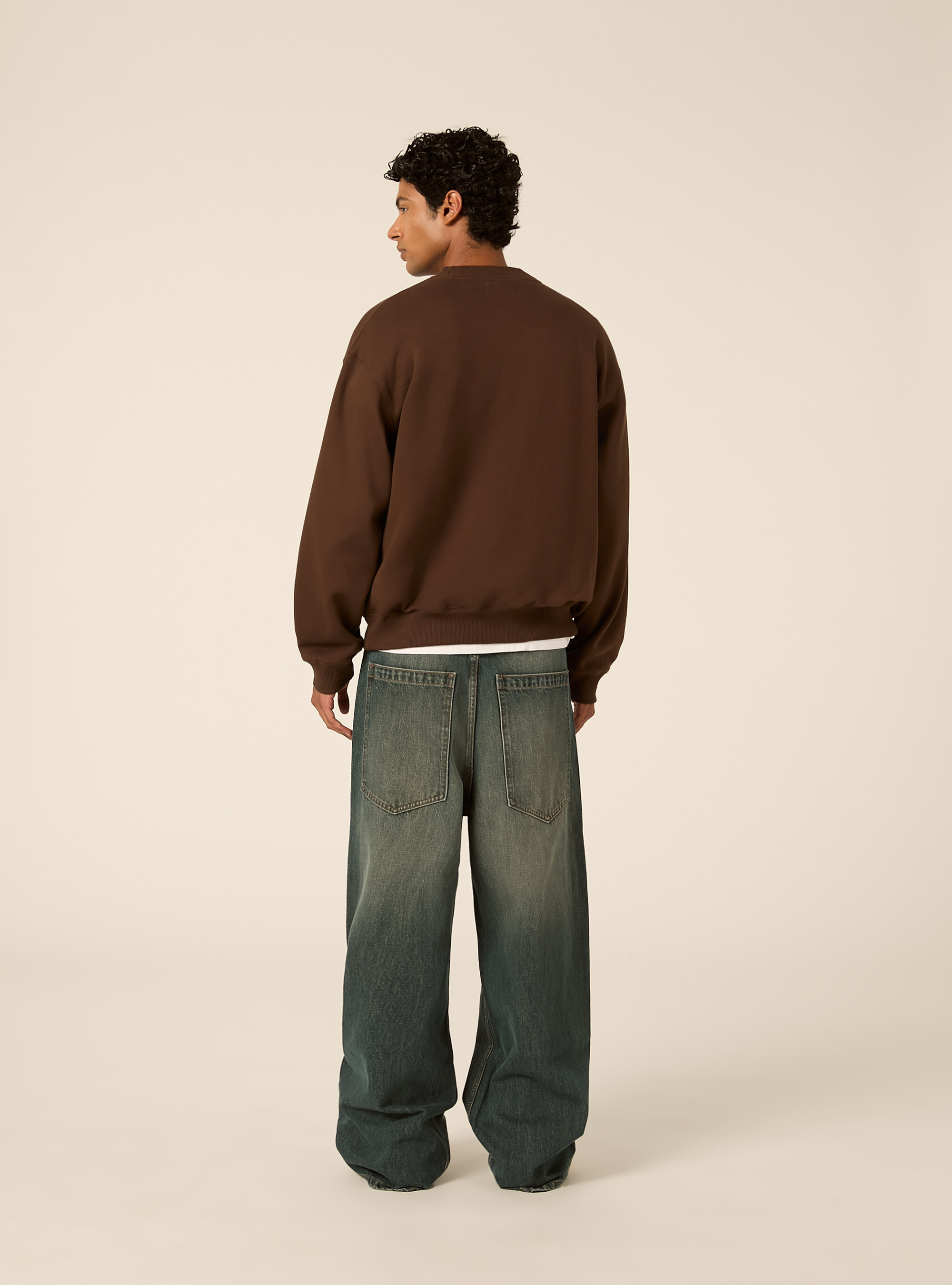 Felpa girocollo basica boxy fit, BR2 BROWN MEDIUM