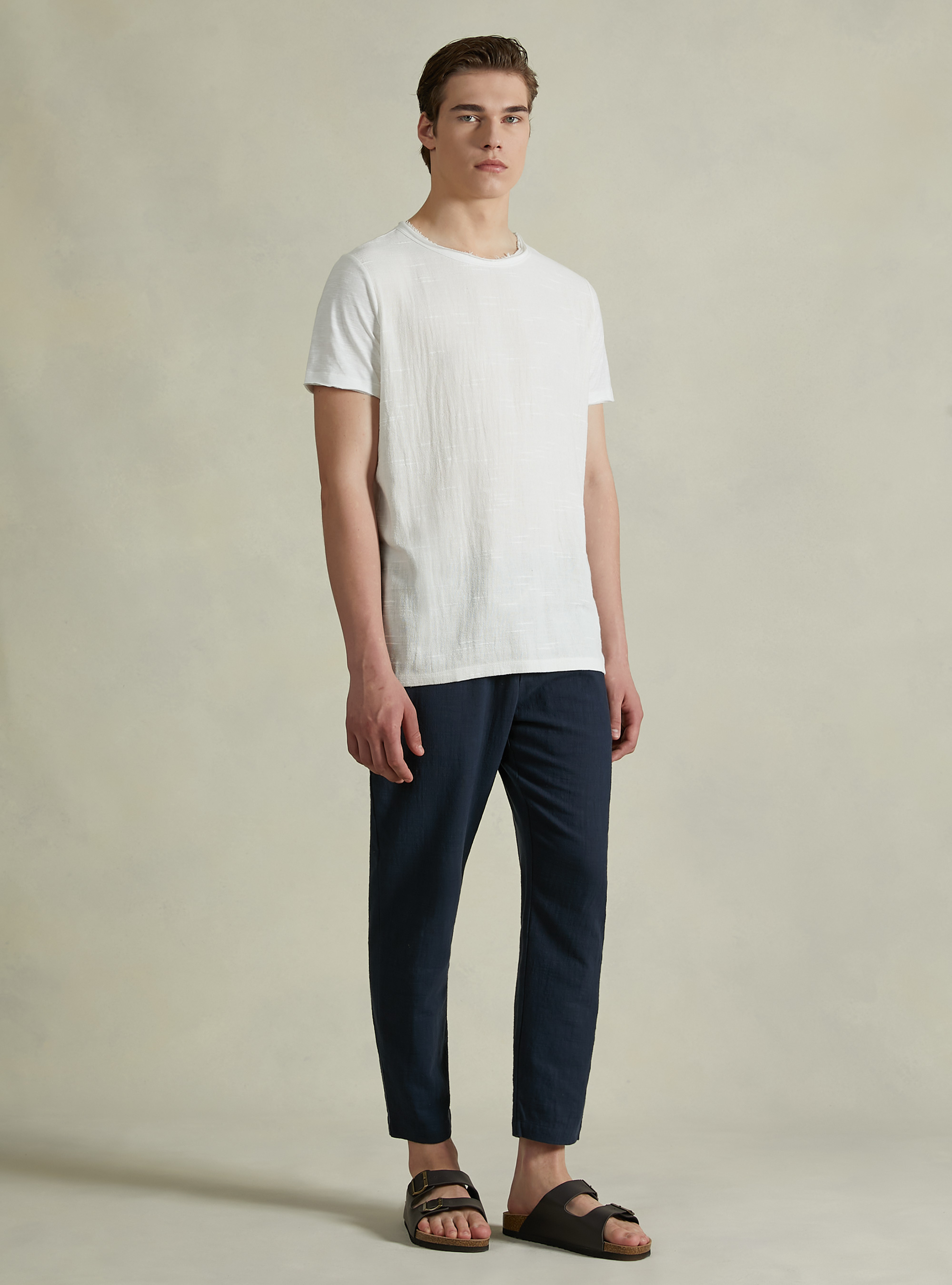 Linen-blend T-shirt in slub fabric, WH1 OFF WHITE