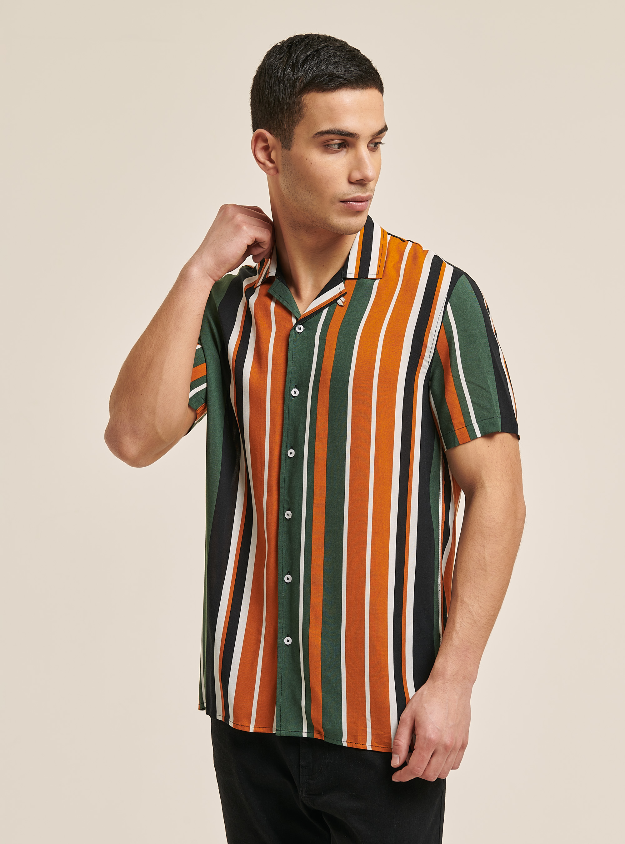 Striped shirt with bowling collar, MULTICOLOR