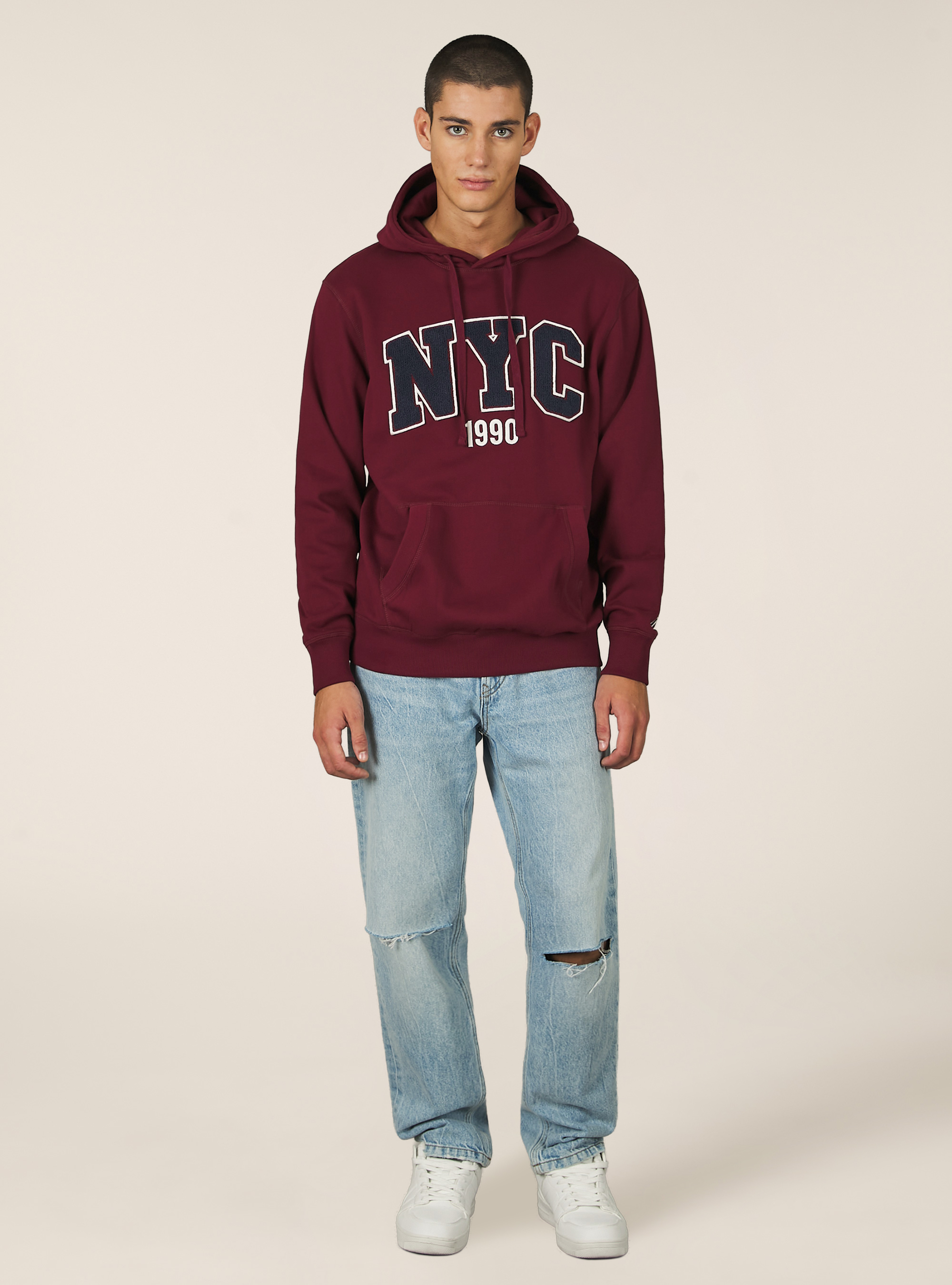 Felpa cappuccio con patch ricamata, BO1 BORDEAUX DARK