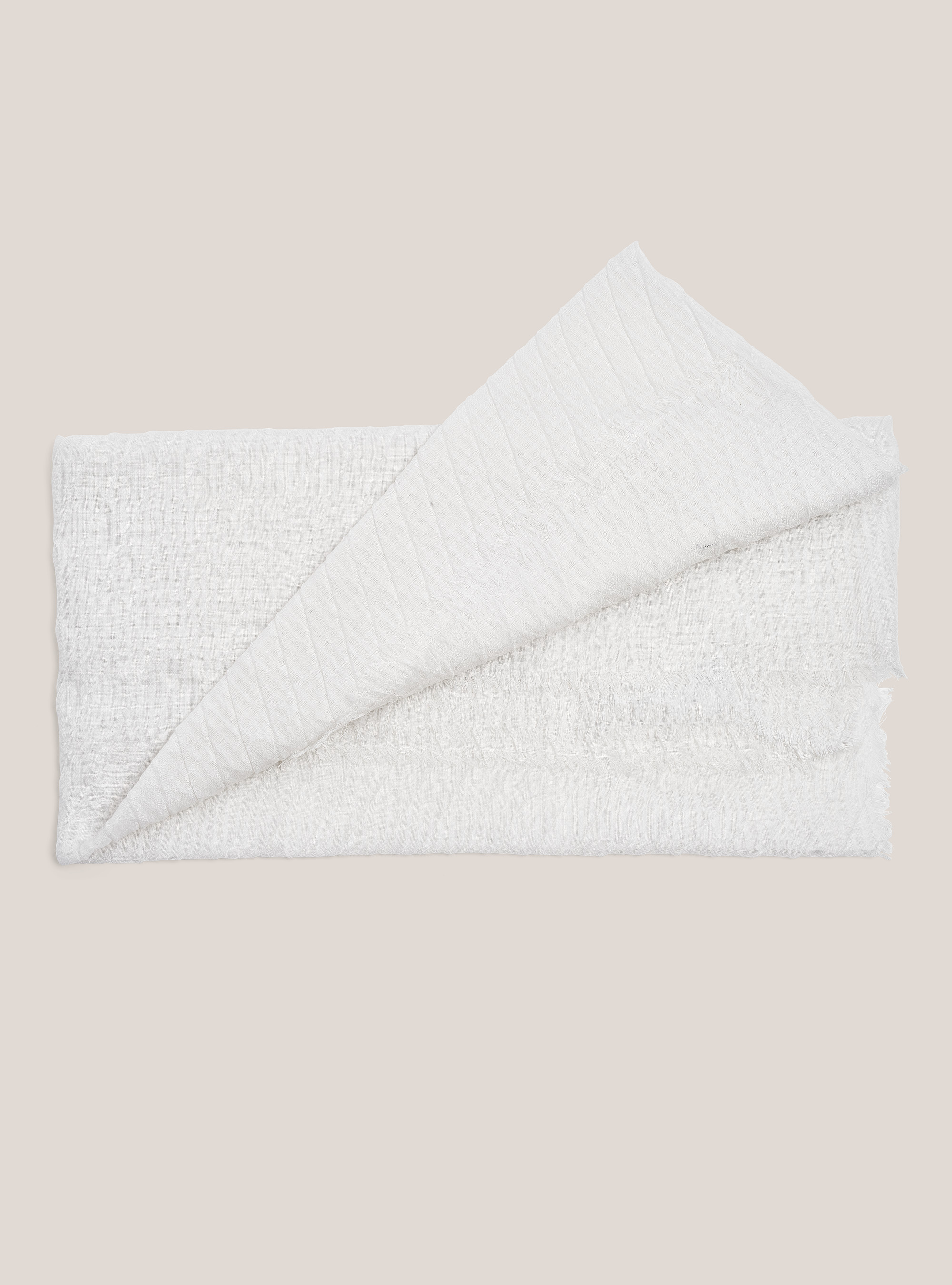 Lightweight scarf with fringes, WHITE