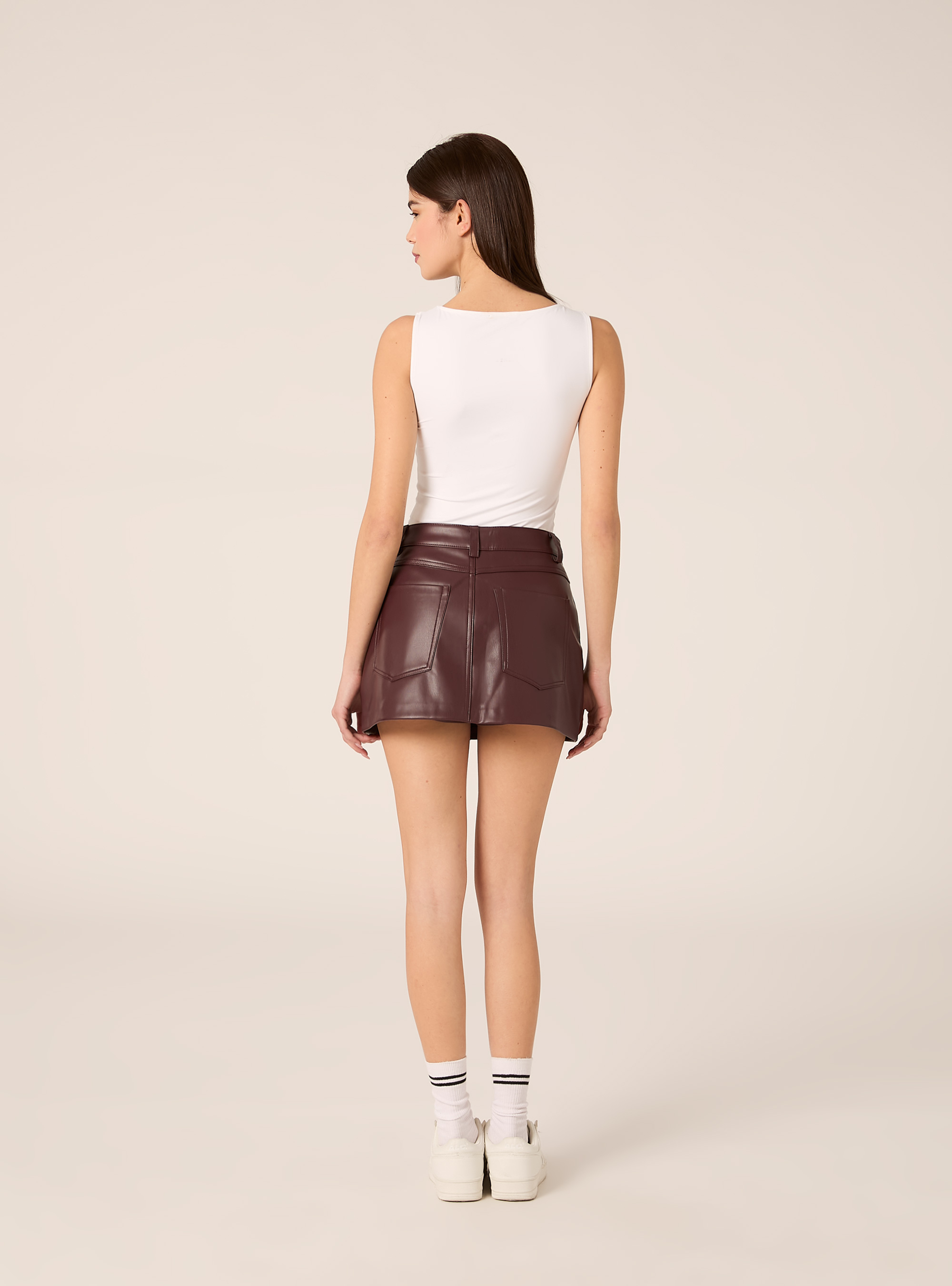 Minigonna pantalone effetto pelle, BO2 BORDEAUX MEDIUM