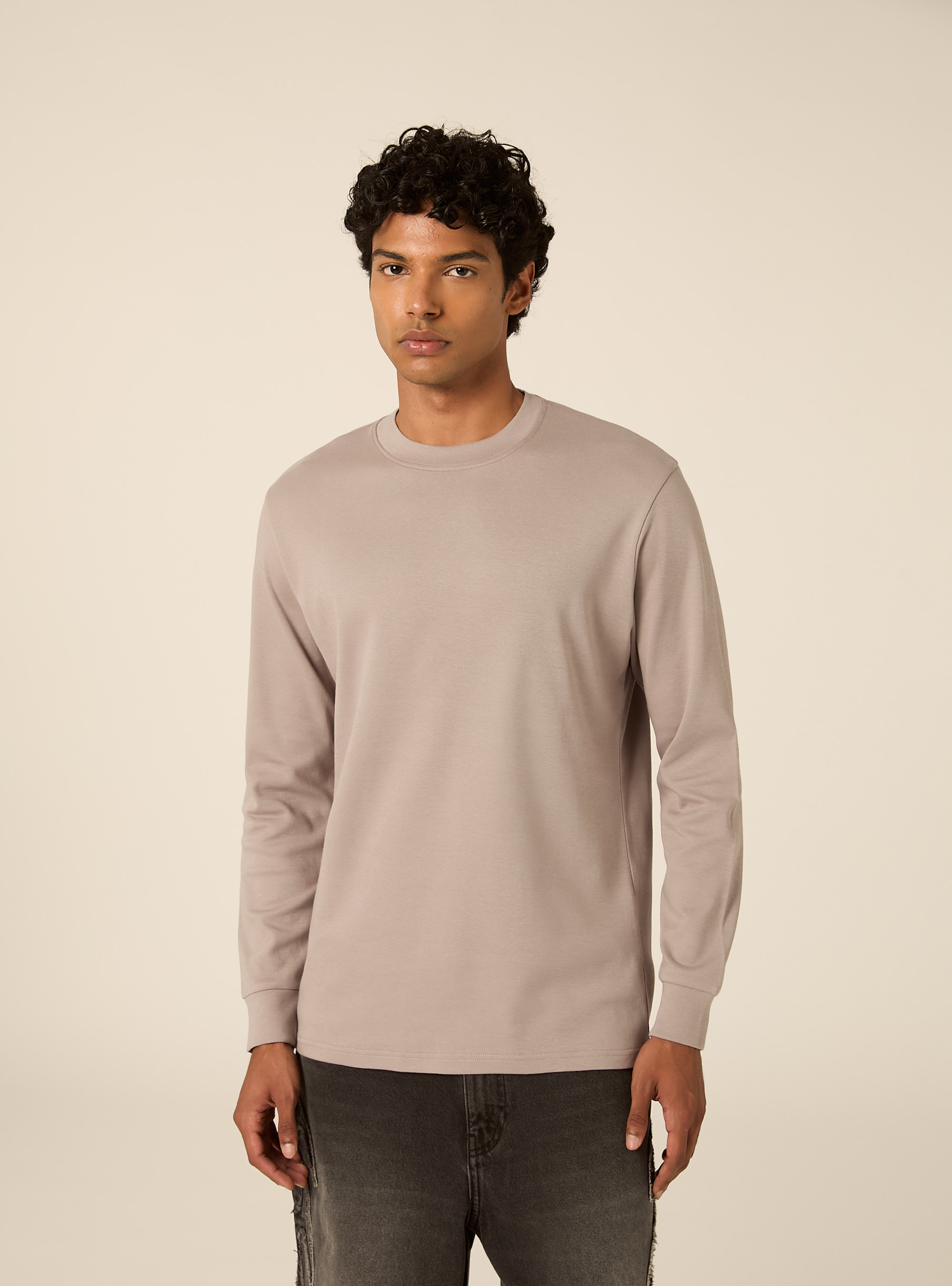 Maglia girocollo maniche lunghe interlock, GRIGIO MEDIO