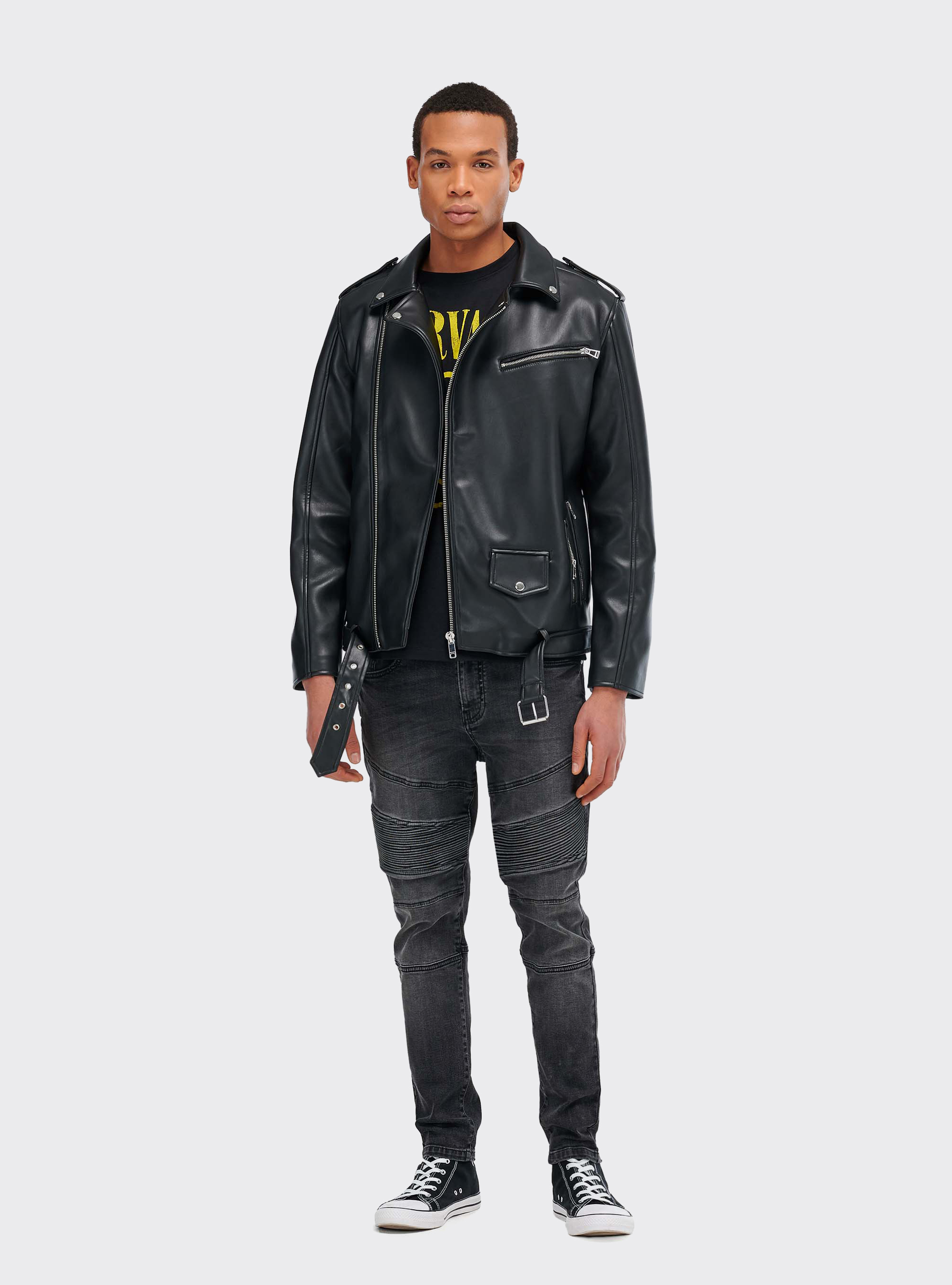 Blouson en éco-cuir, C101 BLACK