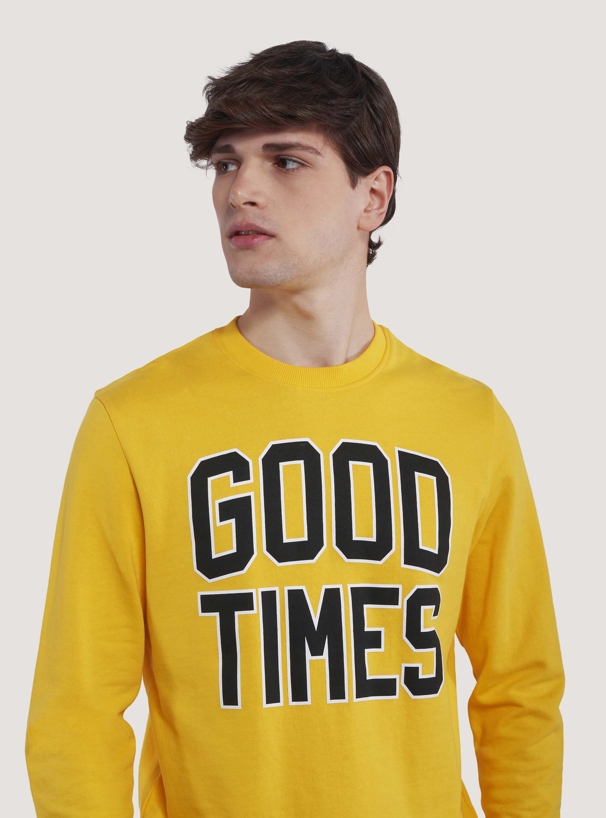 Sweat &agrave; col ras de cou en terry avec impression, C7750 YELLOW