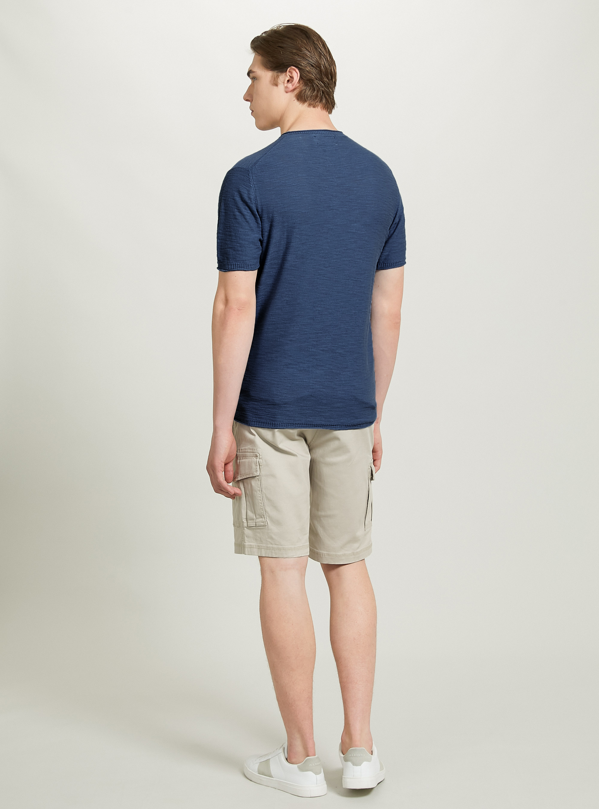 Pullover a maniche corte con collo serafino, NA2 NAVY MEDIUM