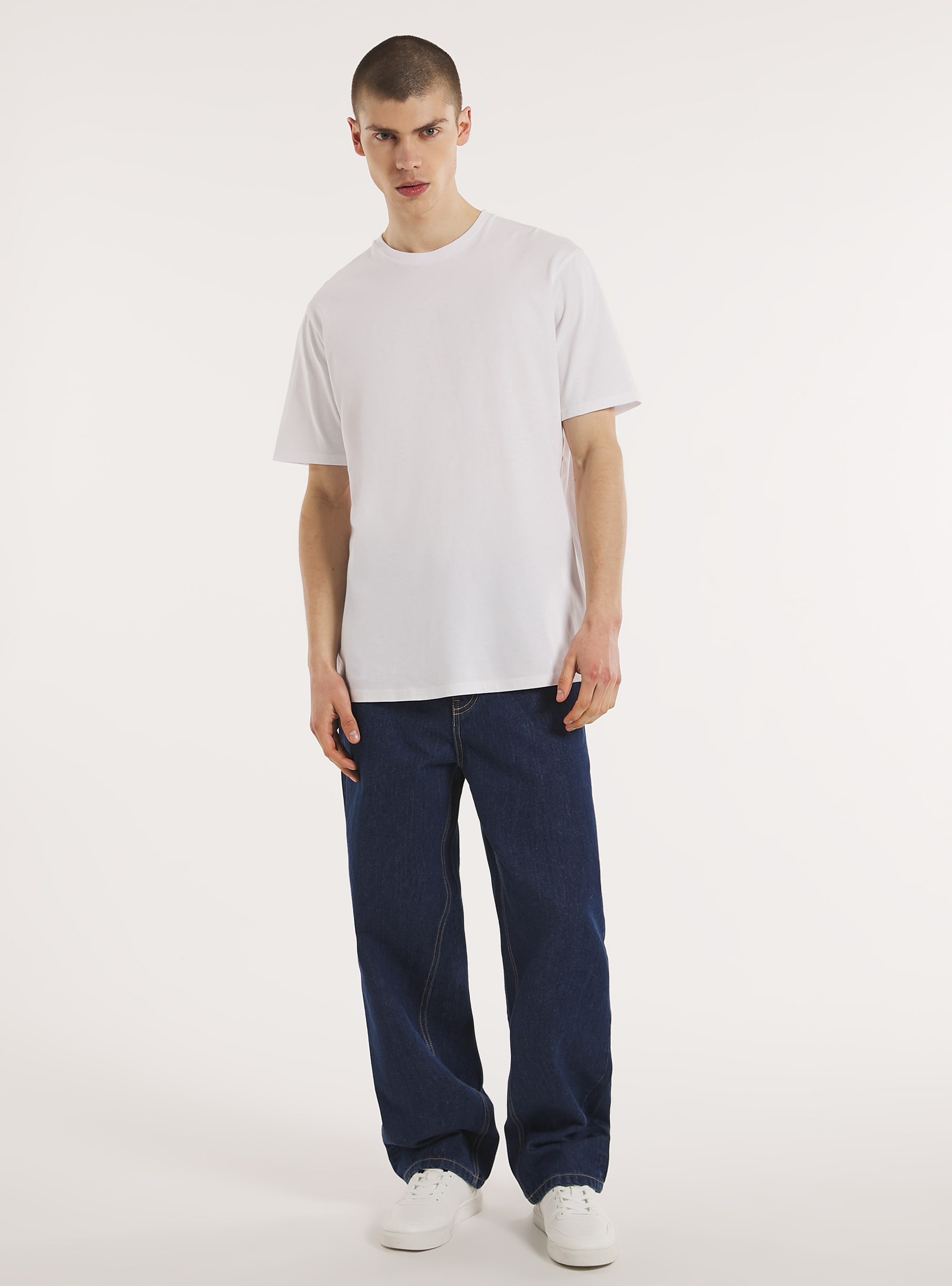 T-shirt en coton &agrave; col ras du cou, WH3 WHITE