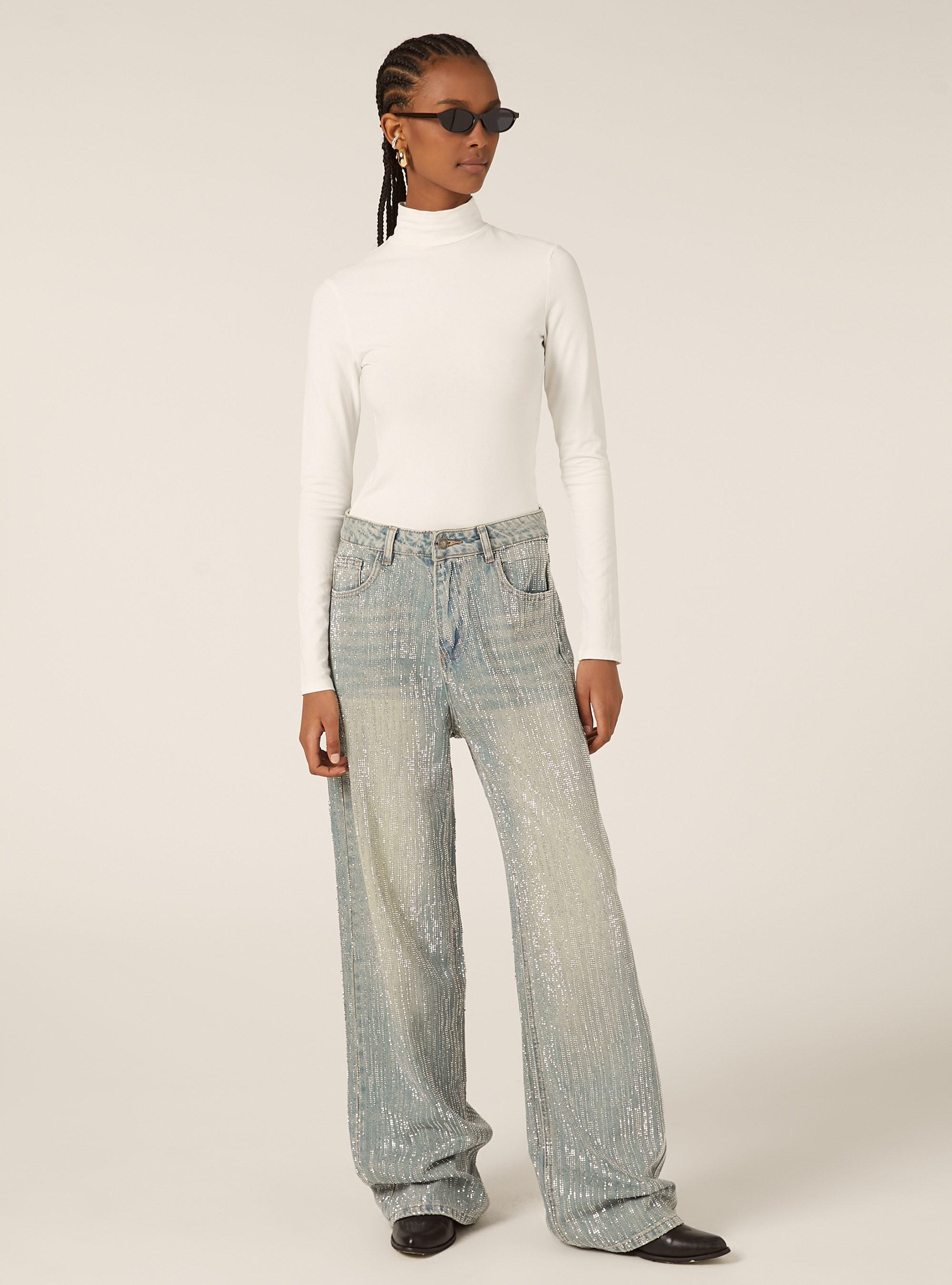 Jeans strass combinati straight, D006 AZURE