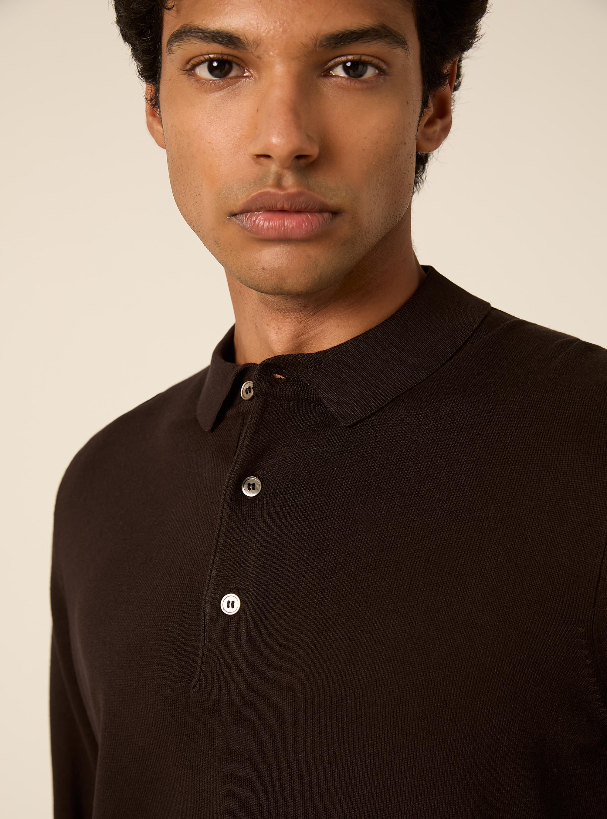 Polo in maglia  in viscosa, BR1 BROWN DARK