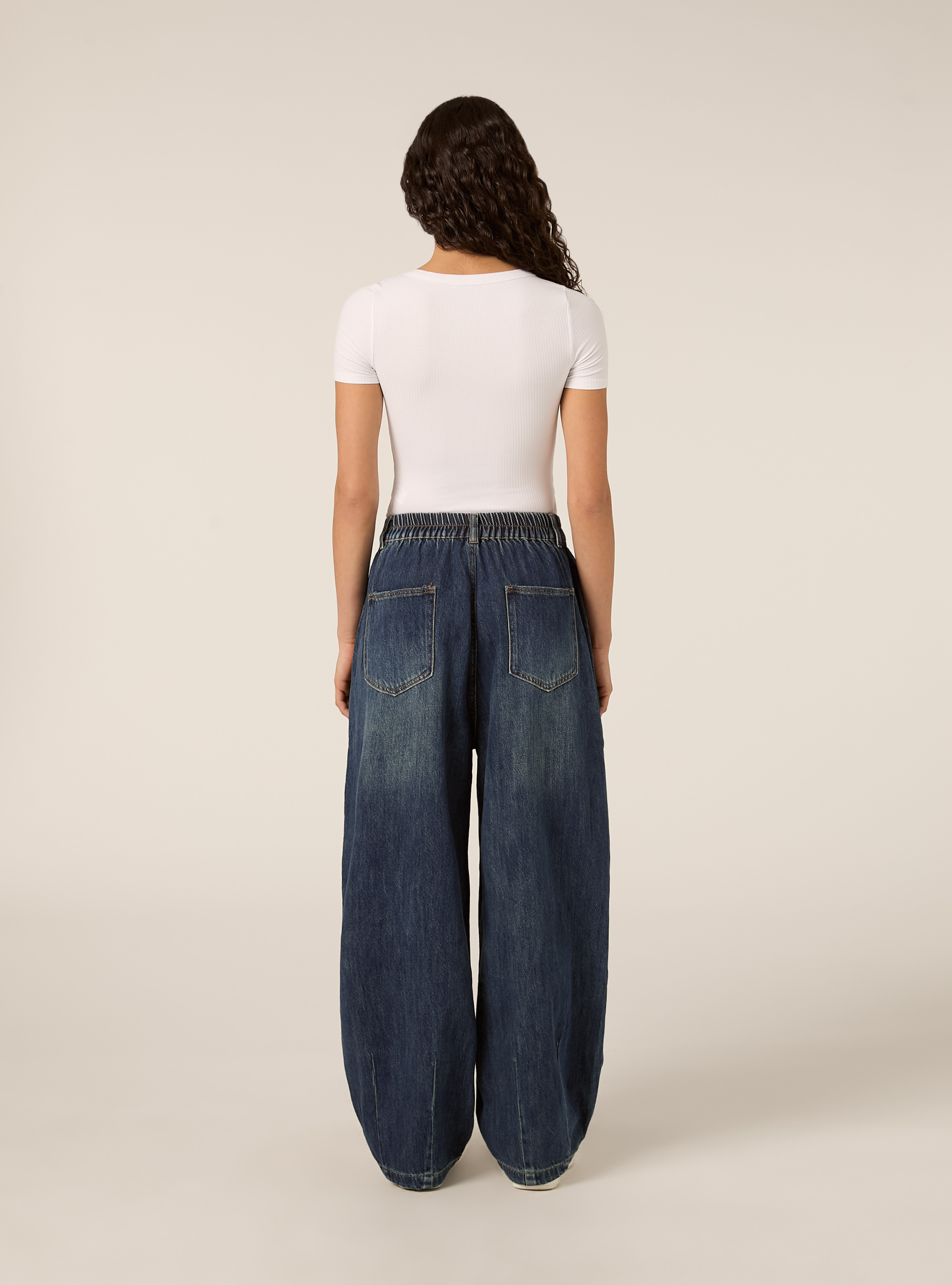 Jeans super wide con elastico cinta, D003 MEDIUM BLUE