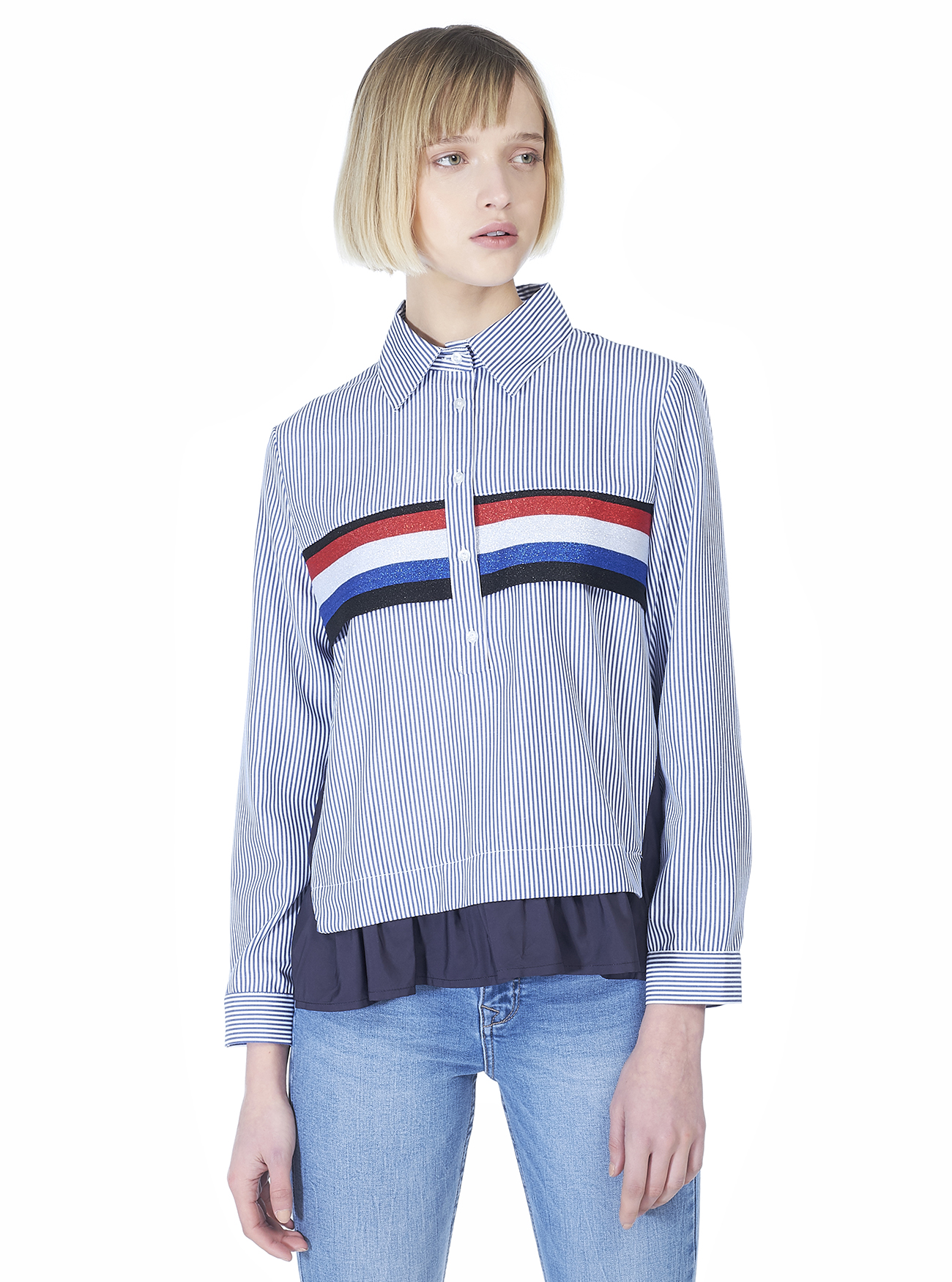 Camicia regular fit con dettaglio a contrasto con brillantini sul front, MULTICOLOR